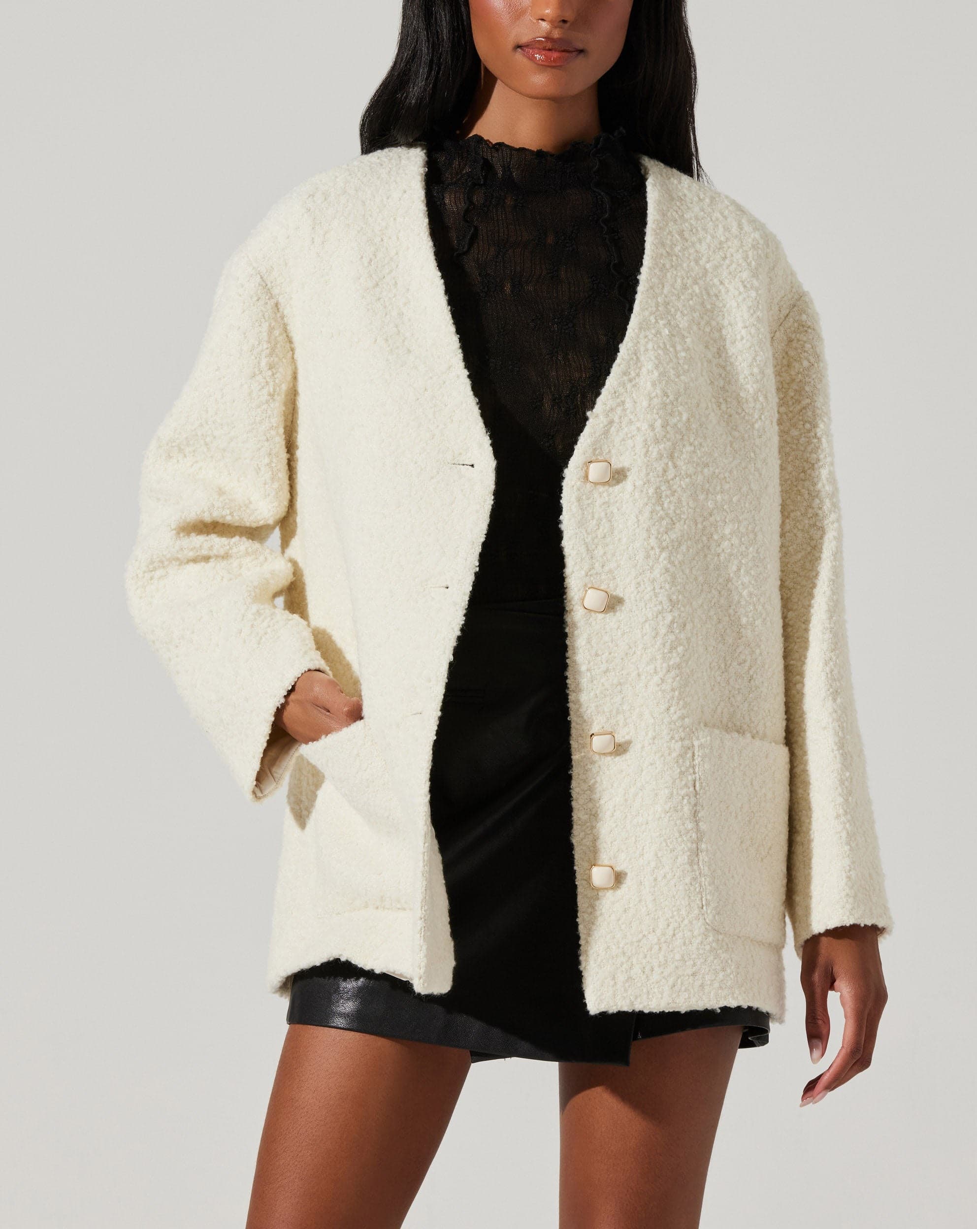 Maidy Boucle V-Neck Coat - Image 1