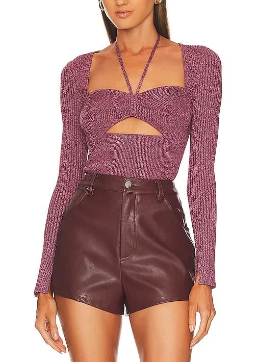 Alexia Marled Halter Tie Top In Mulberry Multi - Image 1