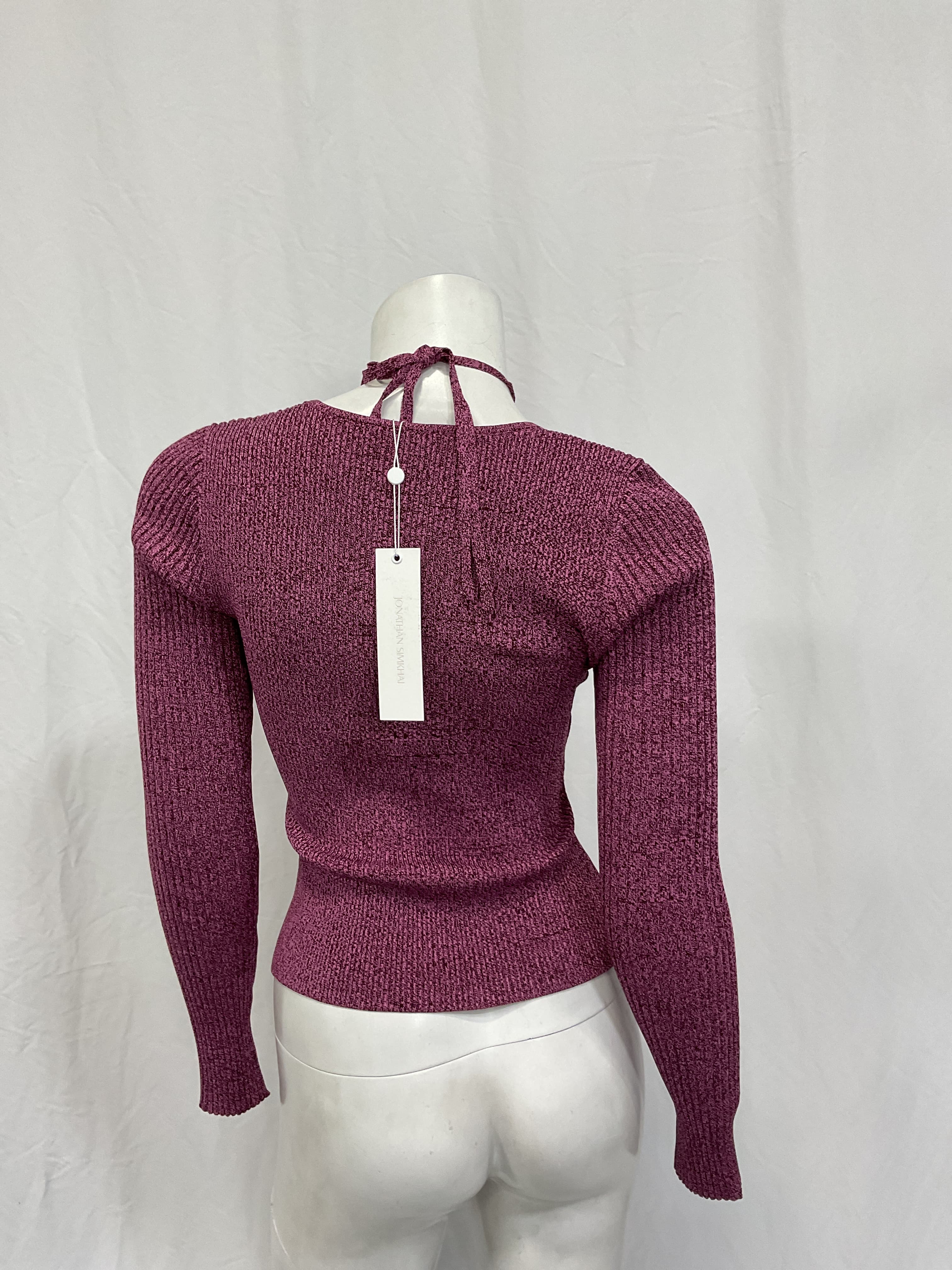 Alexia Marled Halter Tie Top In Mulberry Multi - Image 2