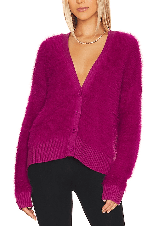 Winnie Hairy Yam Cardigan In Magenta - Image 1