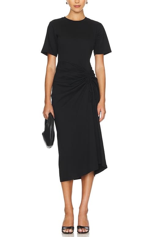 Ruched Front Tie Dress In Black - Image 1