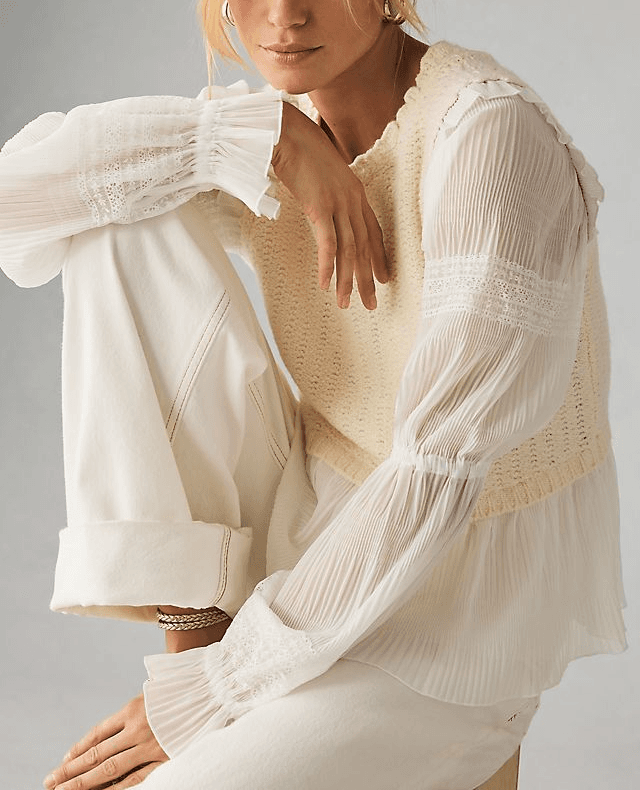 By Anthropologie Ruffle Twofer Sweater Blouse - Image 1