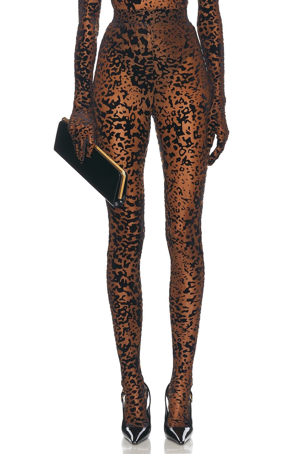 Leopard Burnout Mesh Stocking In Tobacco - Image 1