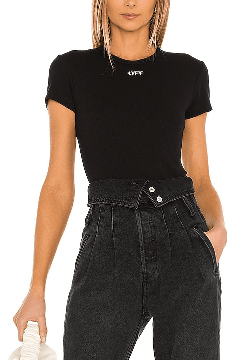 Basic Ribbed Tee In Black & White - Image 1