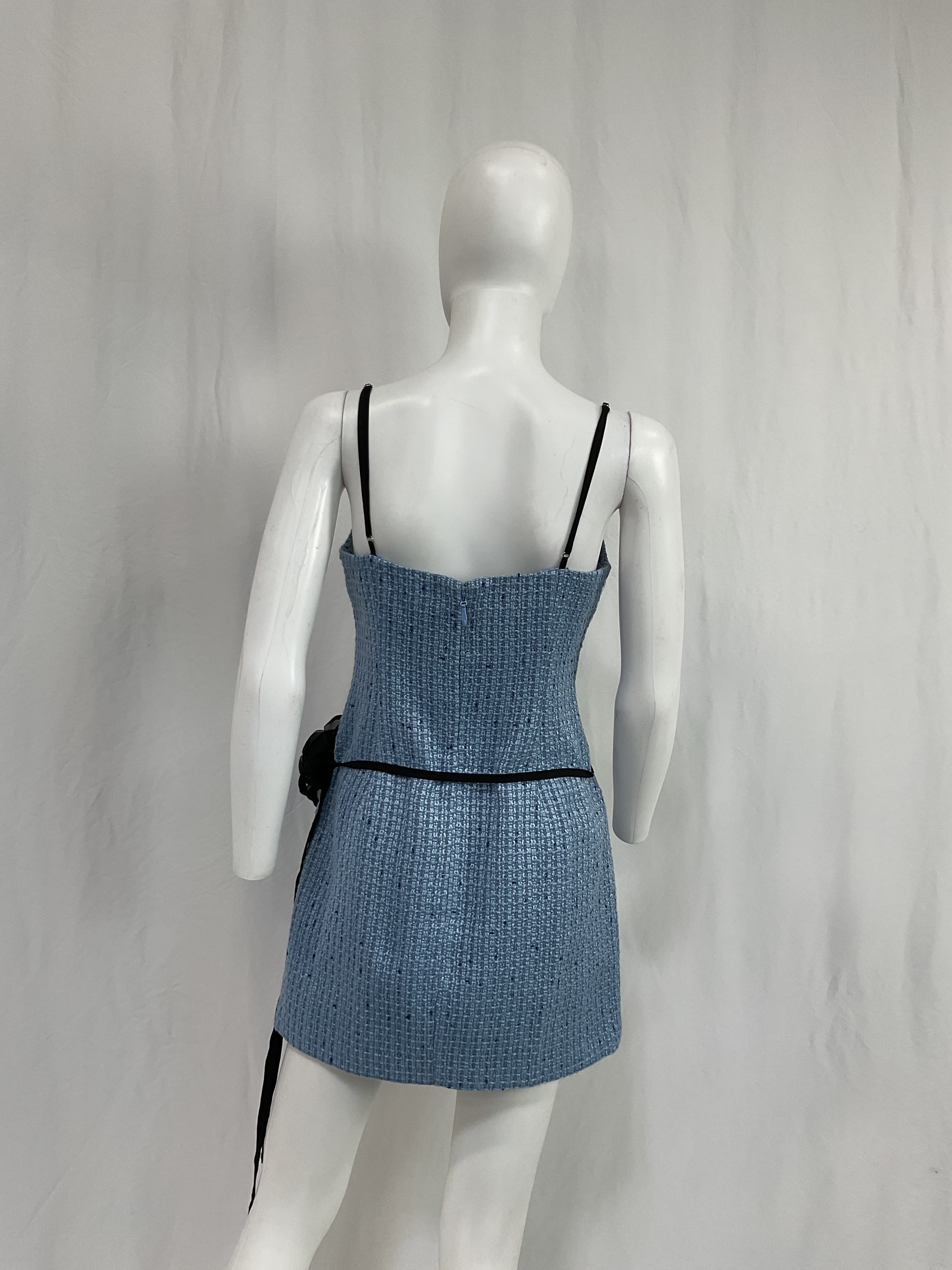 Domino Mini Dress In Blue Tweed - Image 2
