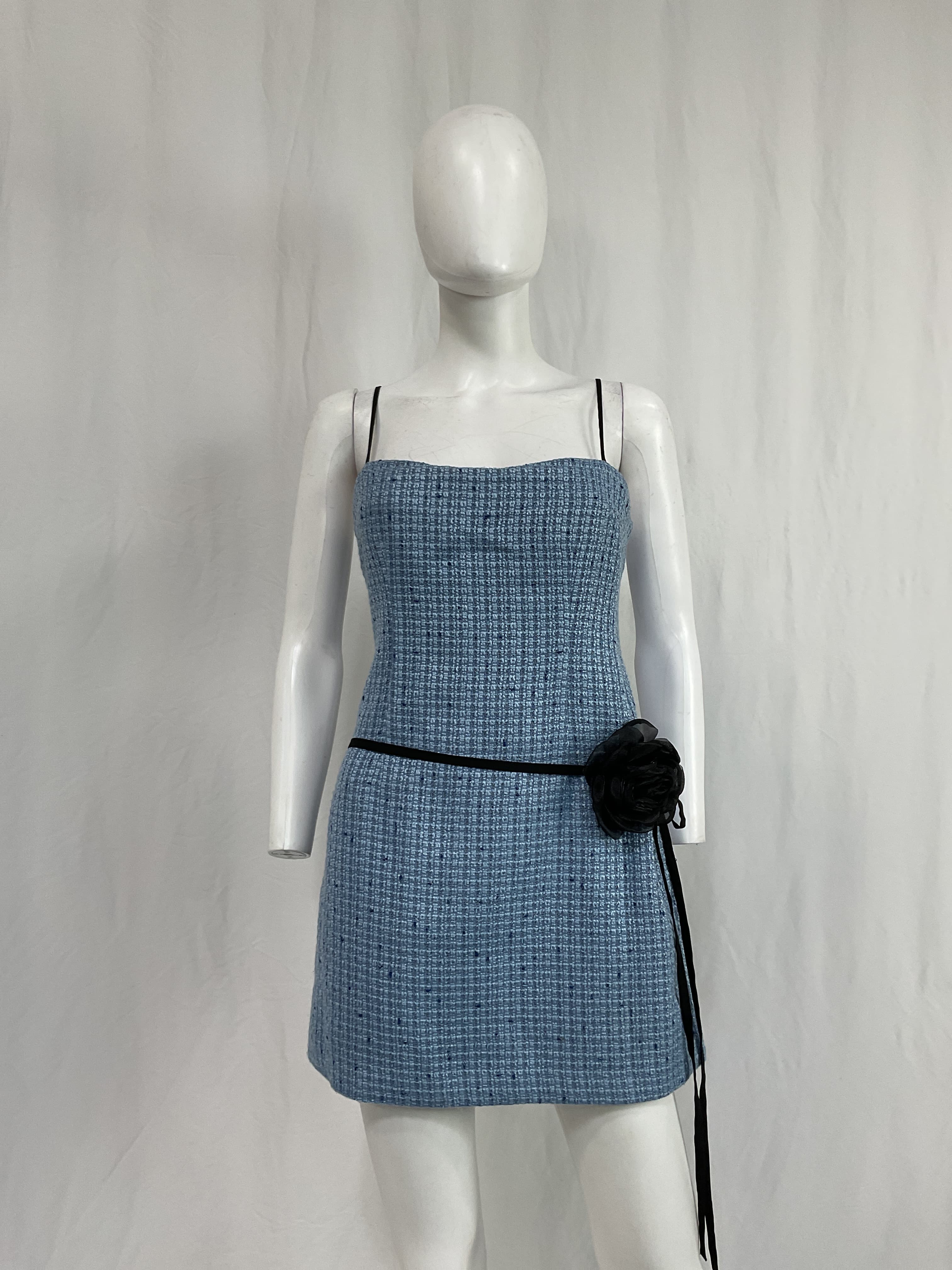 Domino Mini Dress In Blue Tweed - Image 3