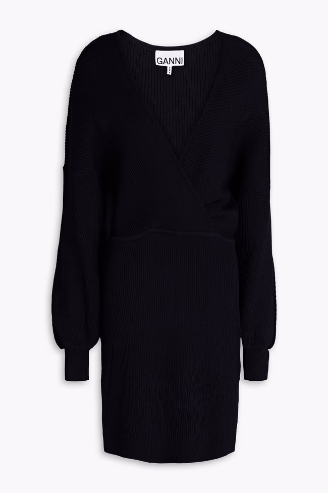 Wrap-Effect Ribbed-Knit Mini Dress - Image 1