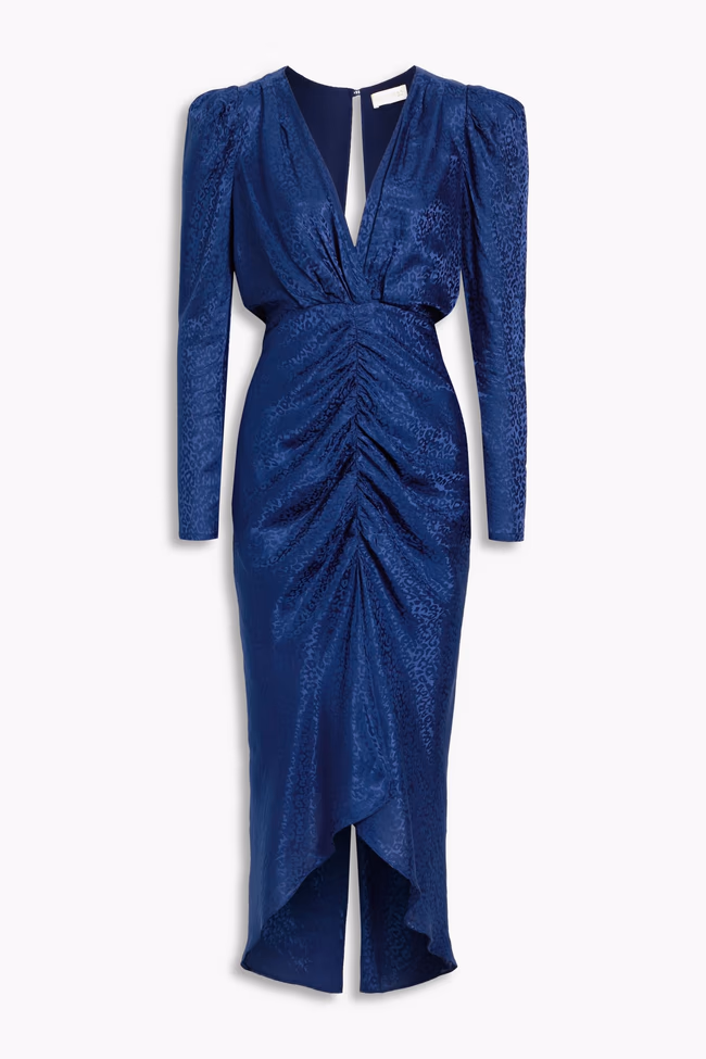 Astrid Ruched Satin-Jacquard Midi Dress - Image 1