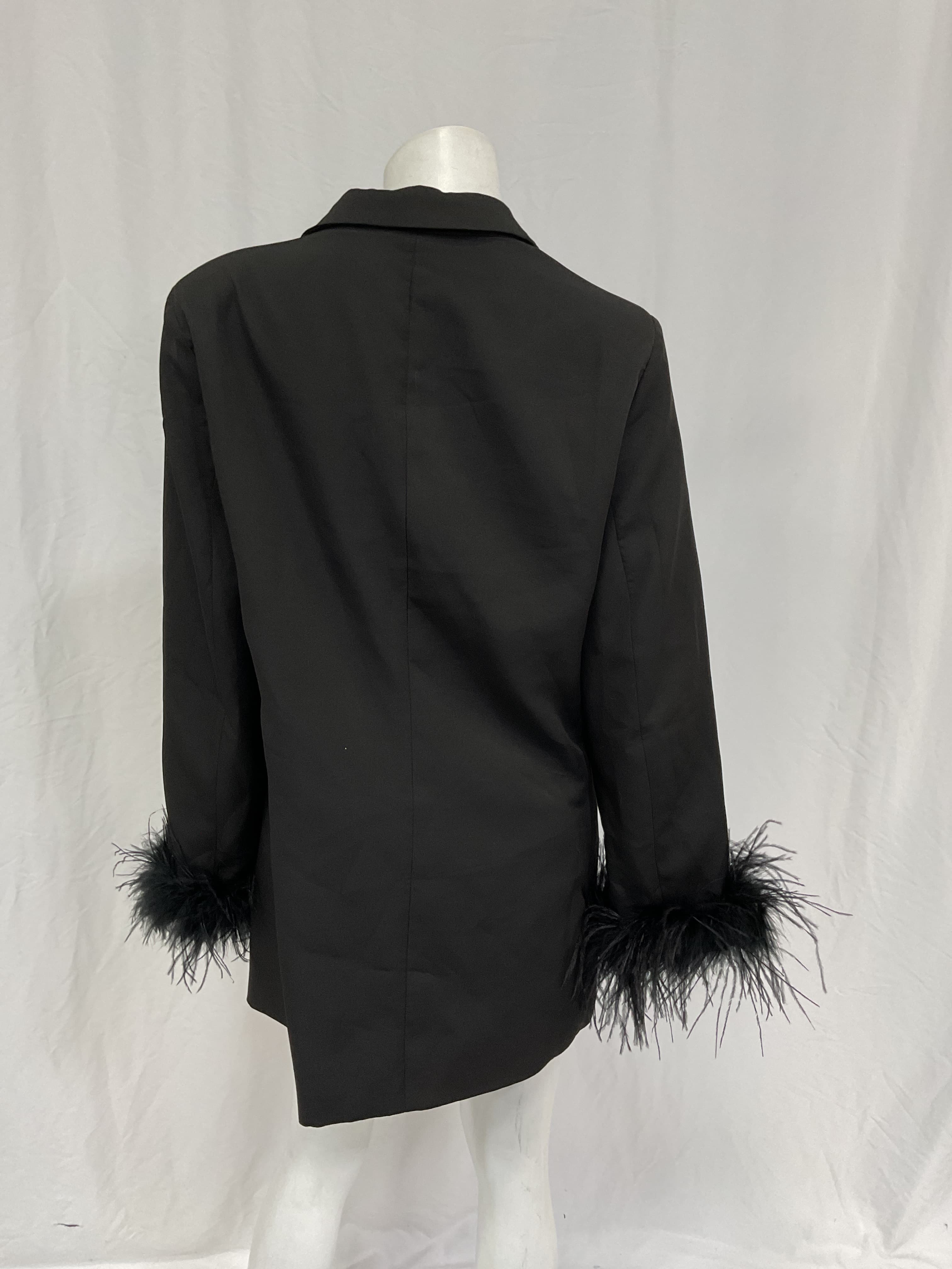 Chloe Feather Trim Blazer Dress In Black - Image 3
