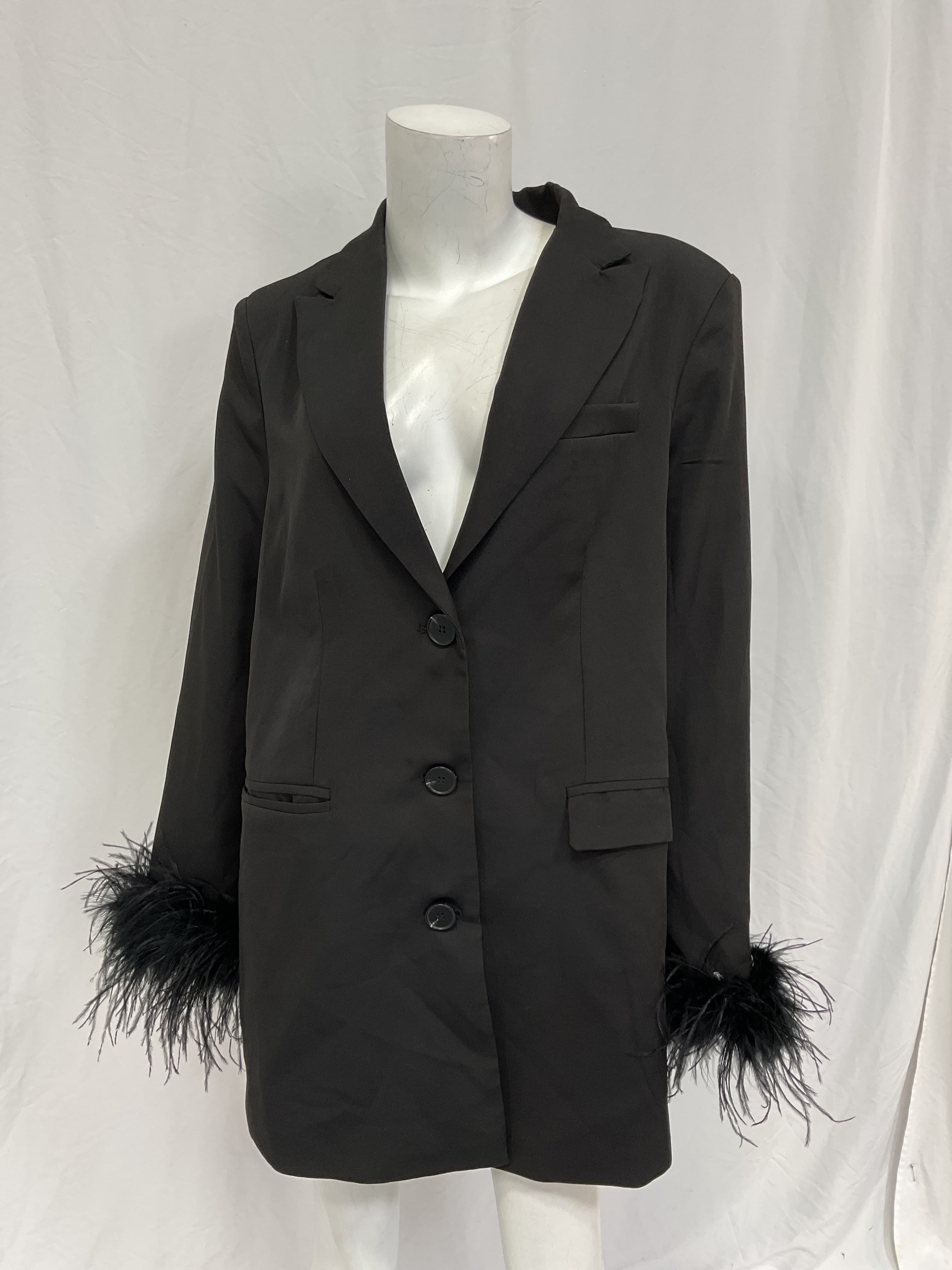 Chloe Feather Trim Blazer Dress In Black - Image 2