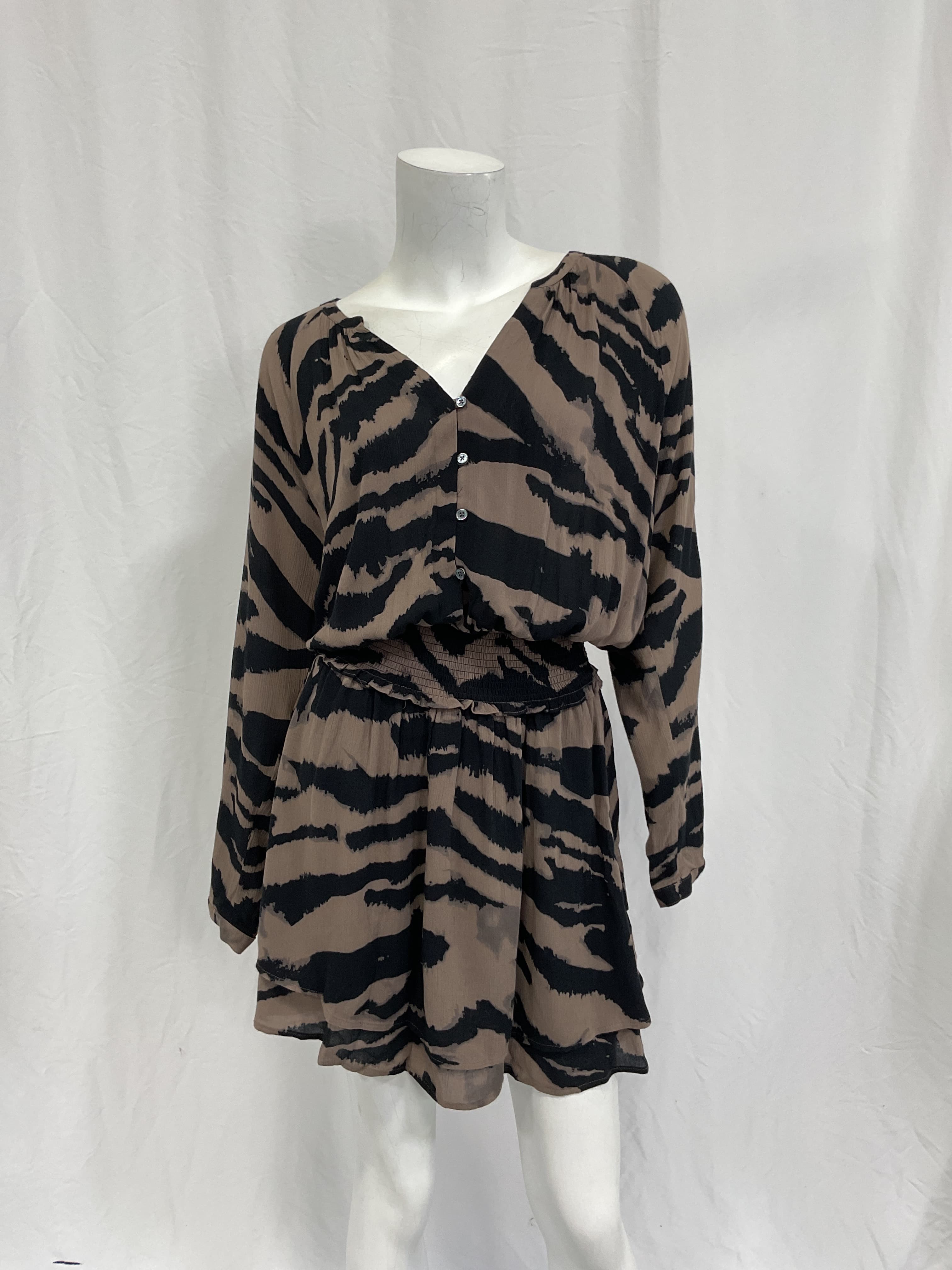 Jasmine Tiger Stripe Smocked Waist Long Sleeve Dress - Image 2