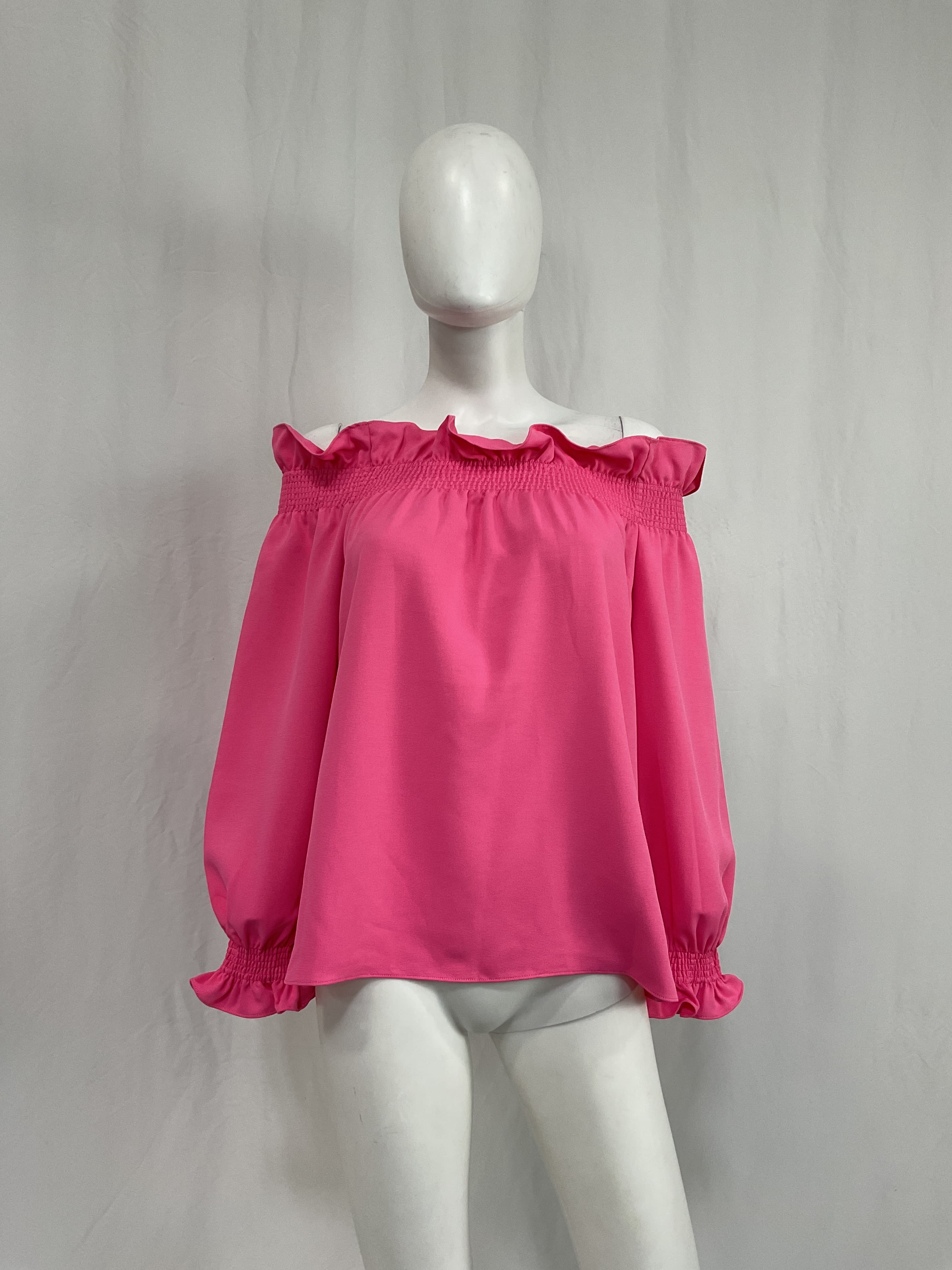 Hot Pink Off The Shoulder Marguerite Blouse - Image 2