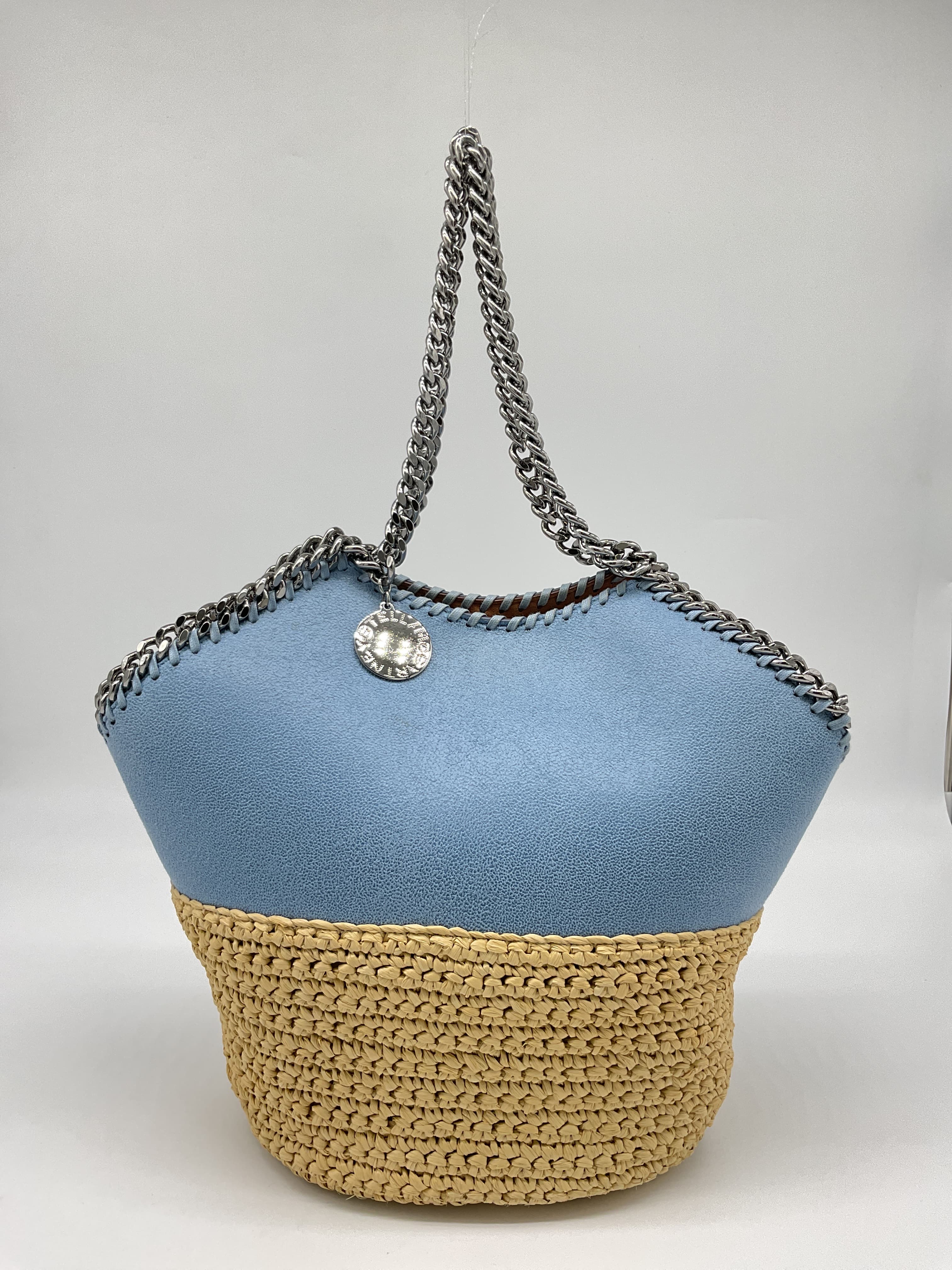 Stella Mccartneymedium Raffia Falabella Tote Bag In Light Blue - Image 4