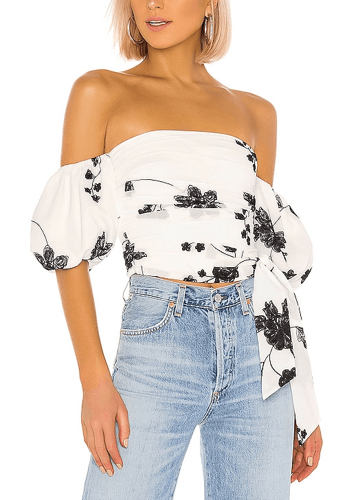 House Of Harlow 1960 X Revolve Leya Embroidered Top In White & Black - Image 1