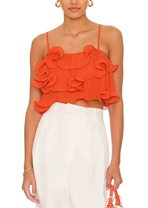 Ainsley Ruffle Top In Red Orange - Image 1