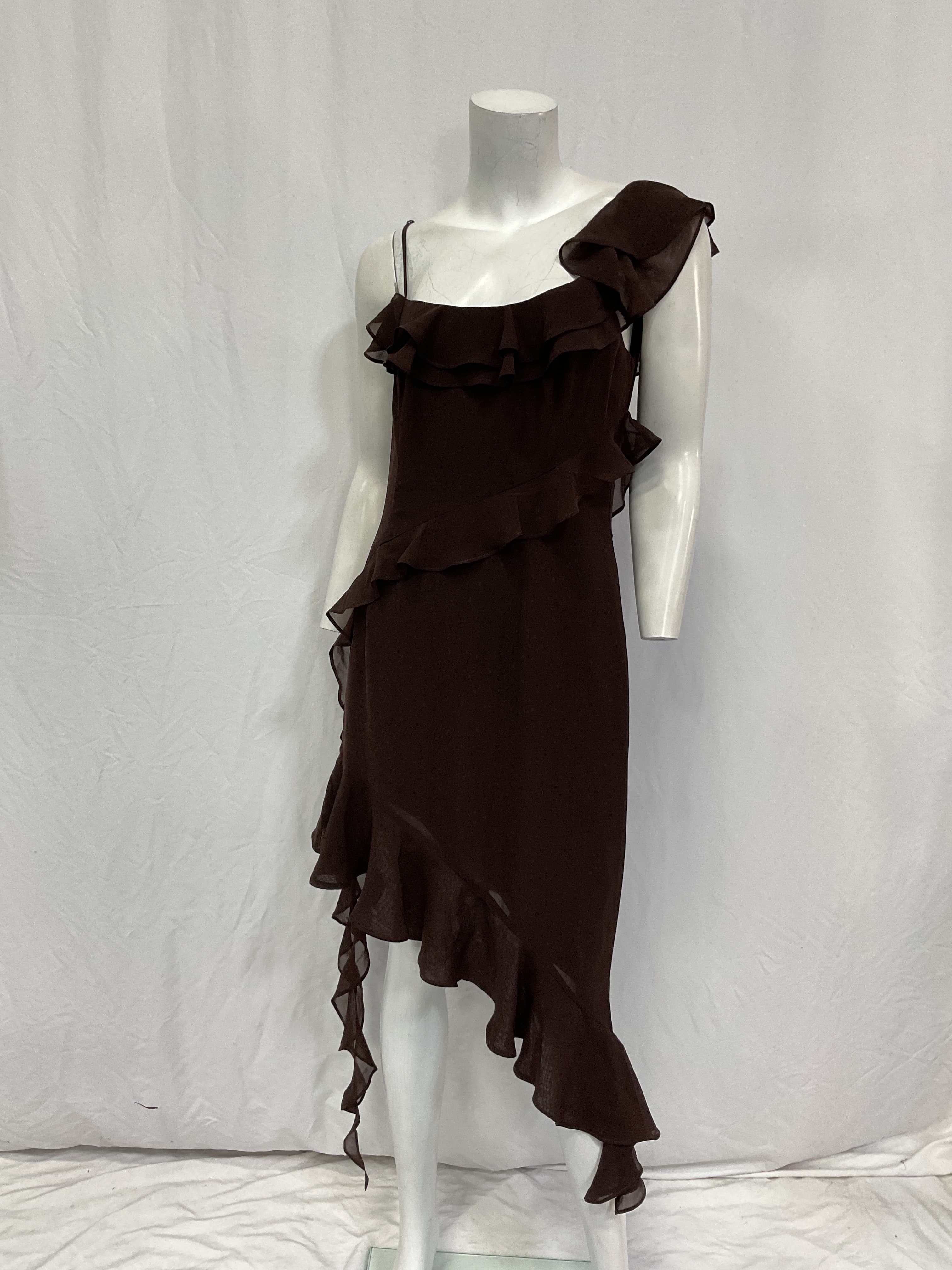 Jess Flounce Mini Dress In Chocolate Brown - Image 3