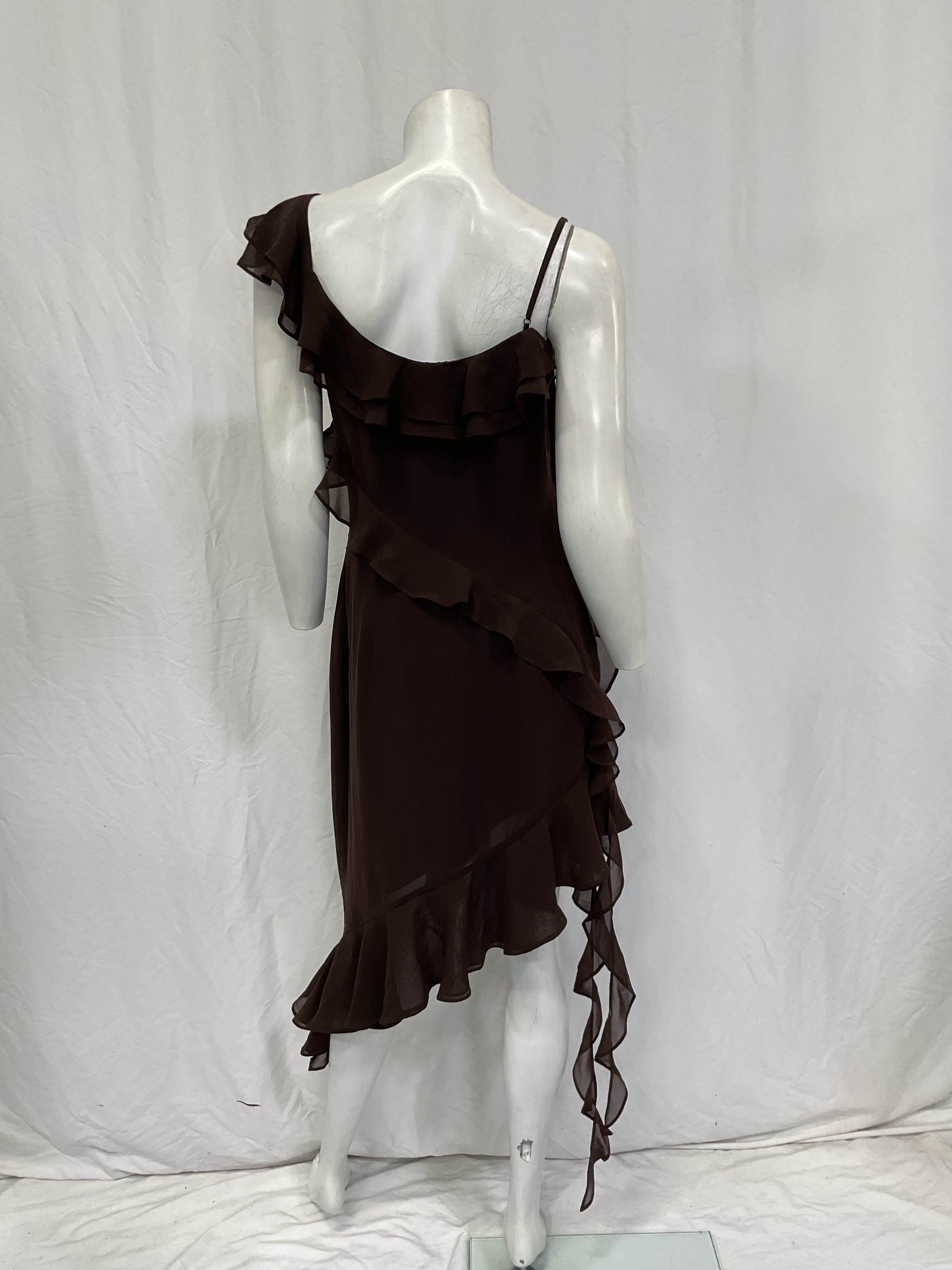 Jess Flounce Mini Dress In Chocolate Brown - Image 2