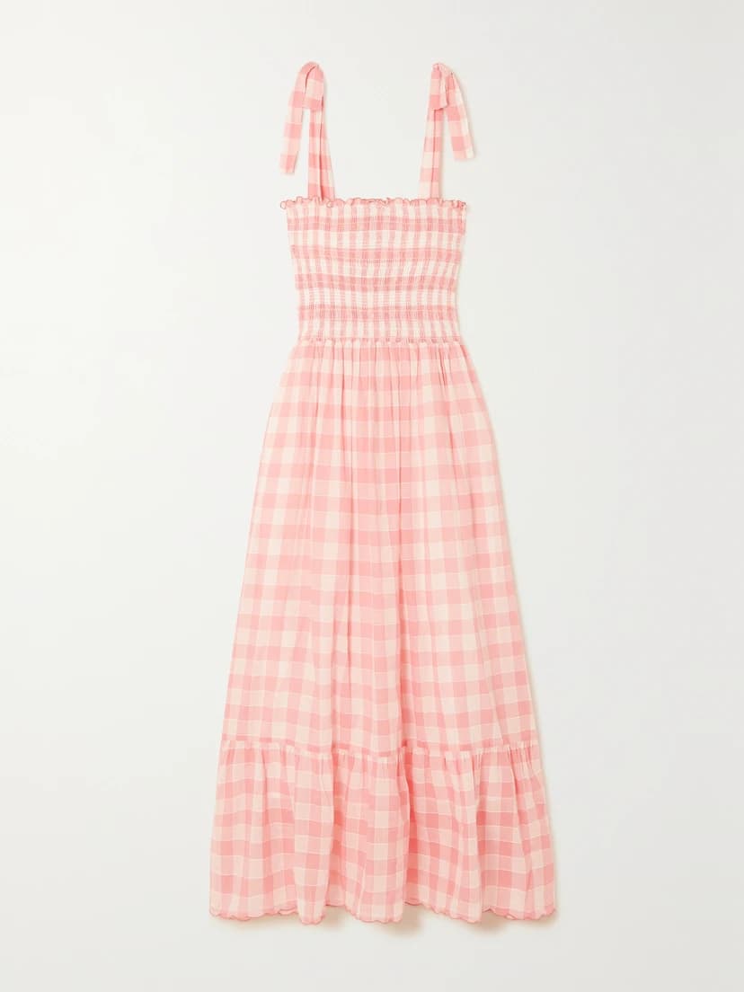 The Lagoon Smocked Gingham Linen And Cotton-Blend Dress - Image 1