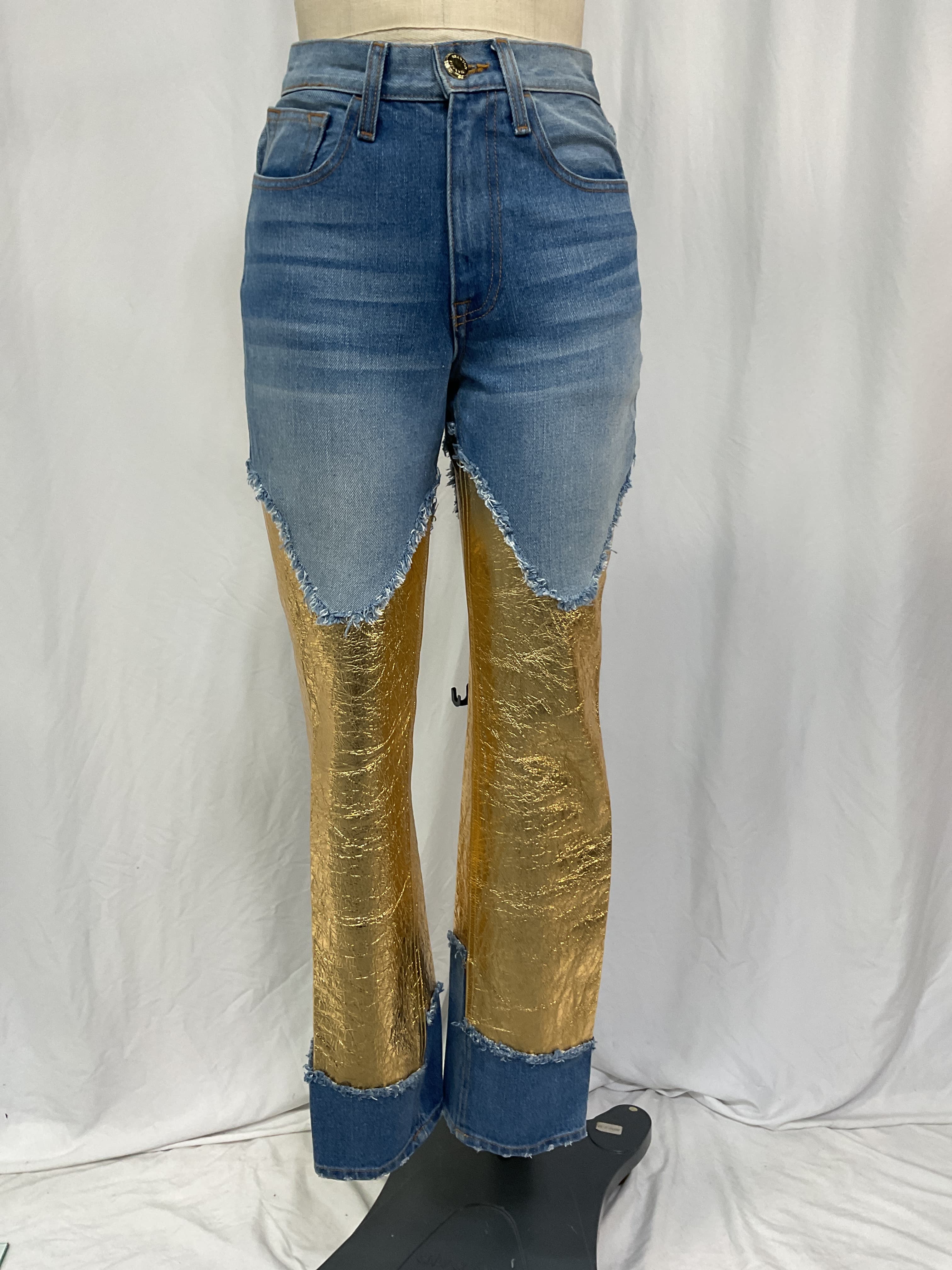 The Cortlandt Paneled Metallic Leather Straight Leg Jeans - Image 3