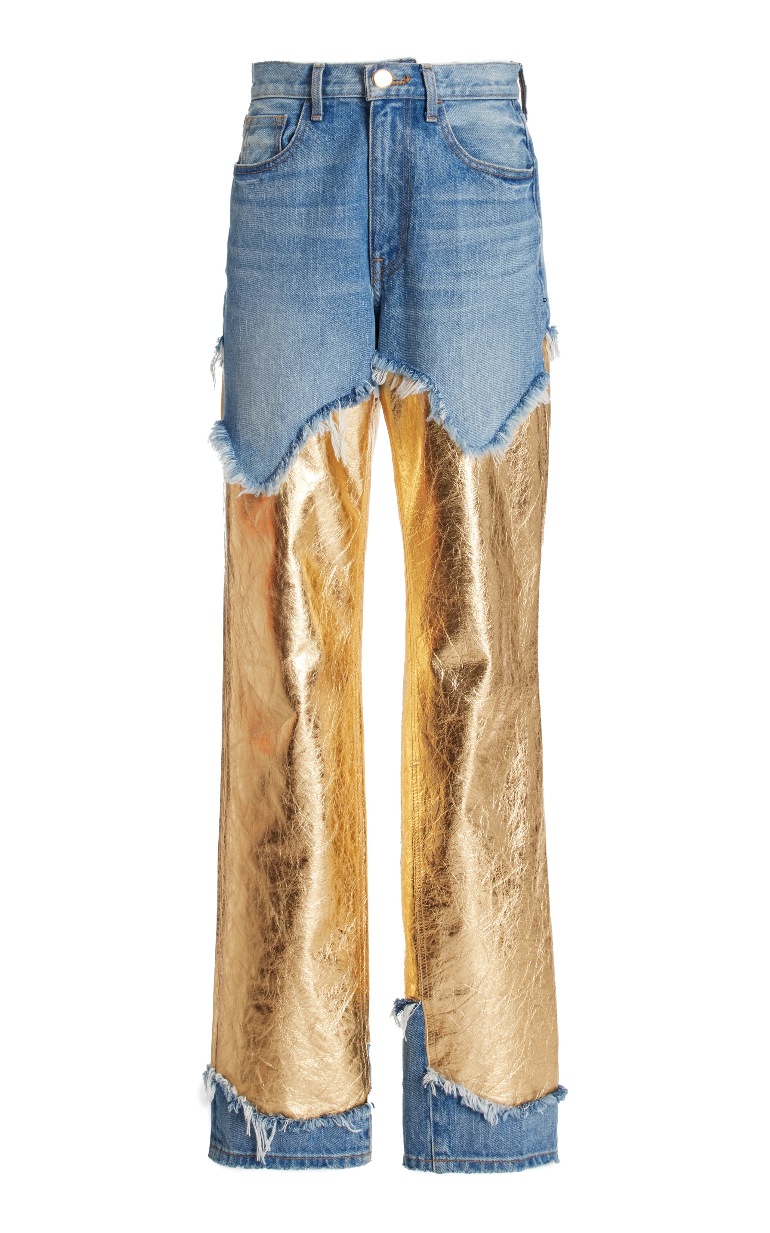 The Cortlandt Paneled Metallic Leather Straight Leg Jeans - Image 1
