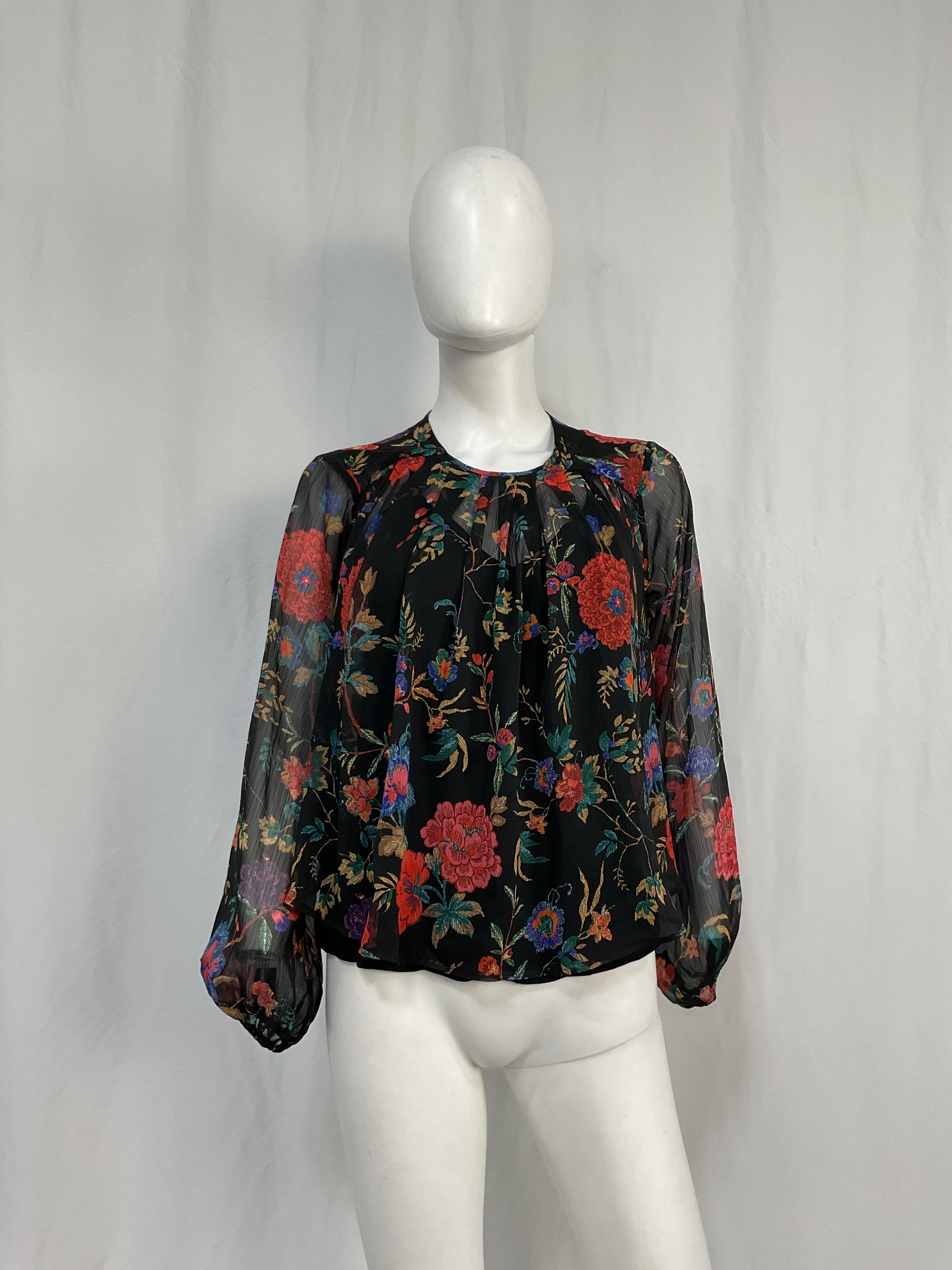 Long-Sleeve Pleated Peasant Blouse - Image 2