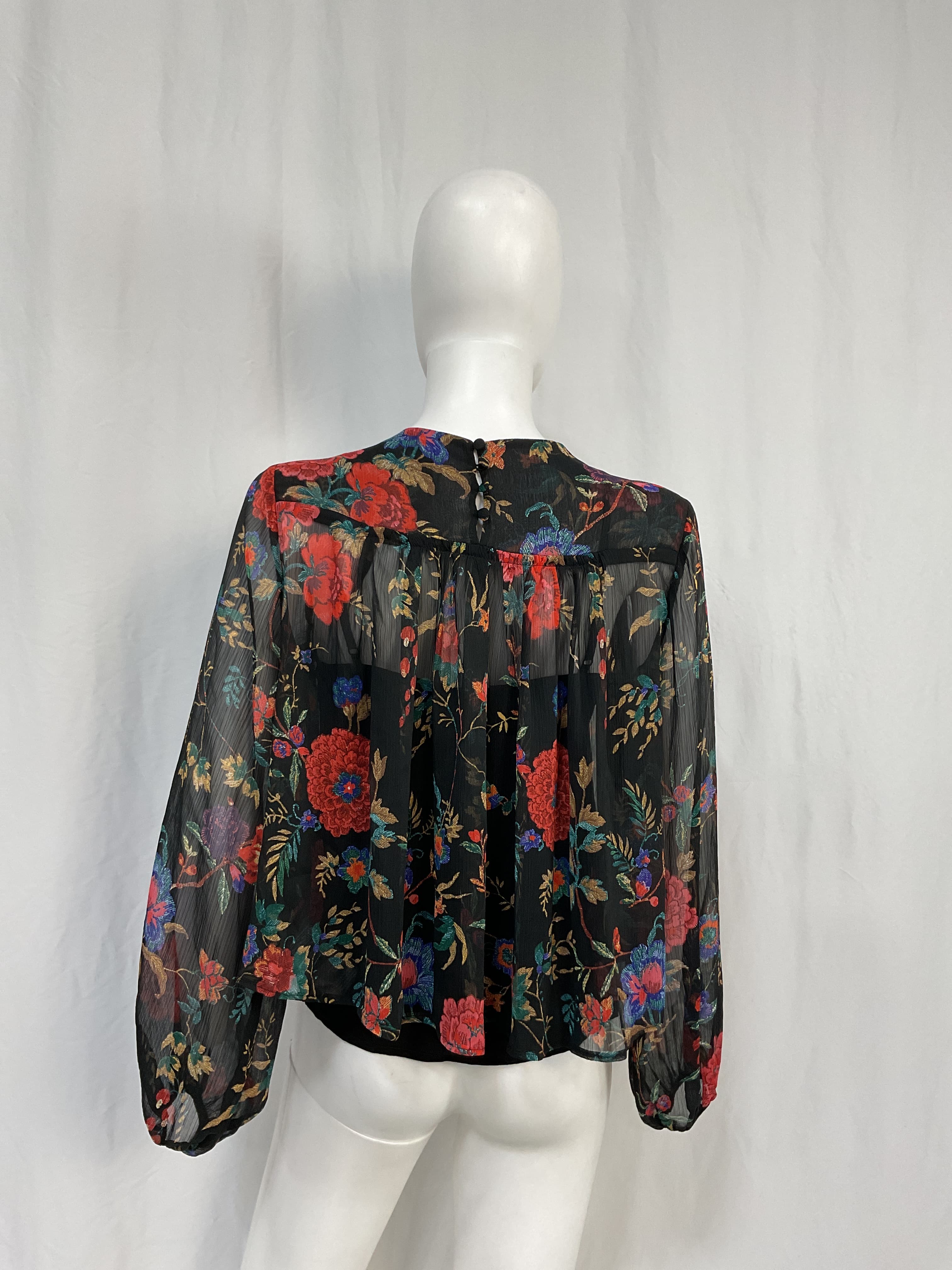Long-Sleeve Pleated Peasant Blouse - Image 3