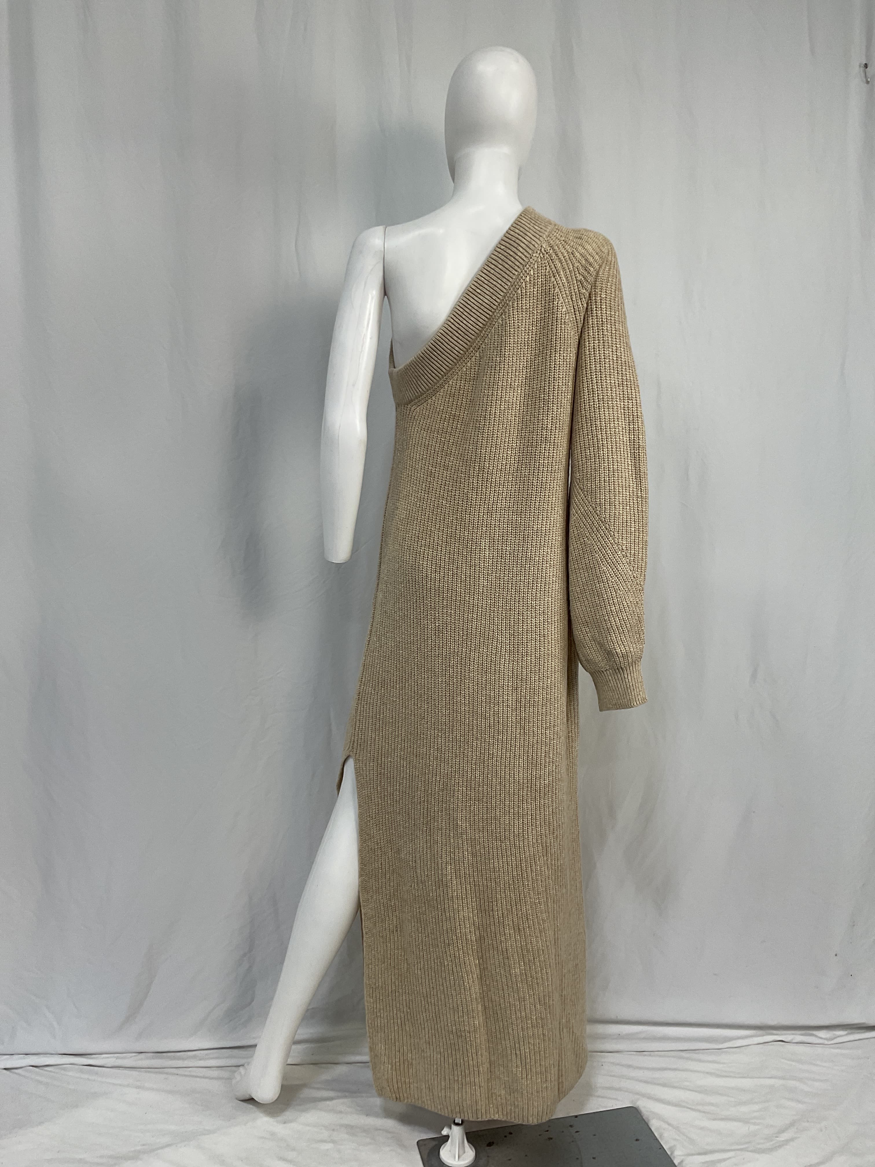 Feride One Shoulder Midi Dress In Oatmeal - Image 2