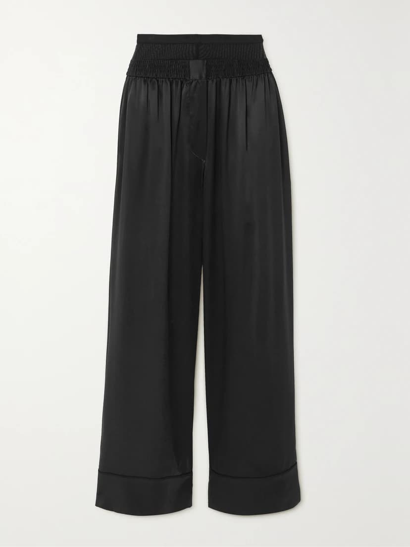 Mesh-Paneled Silk-Charmeuse Wide-Leg Pants - Image 1