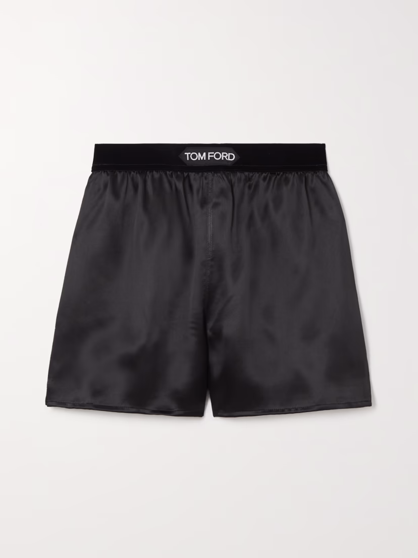 Velvet-Trimmed Stretch-Silk Shorts - Image 1
