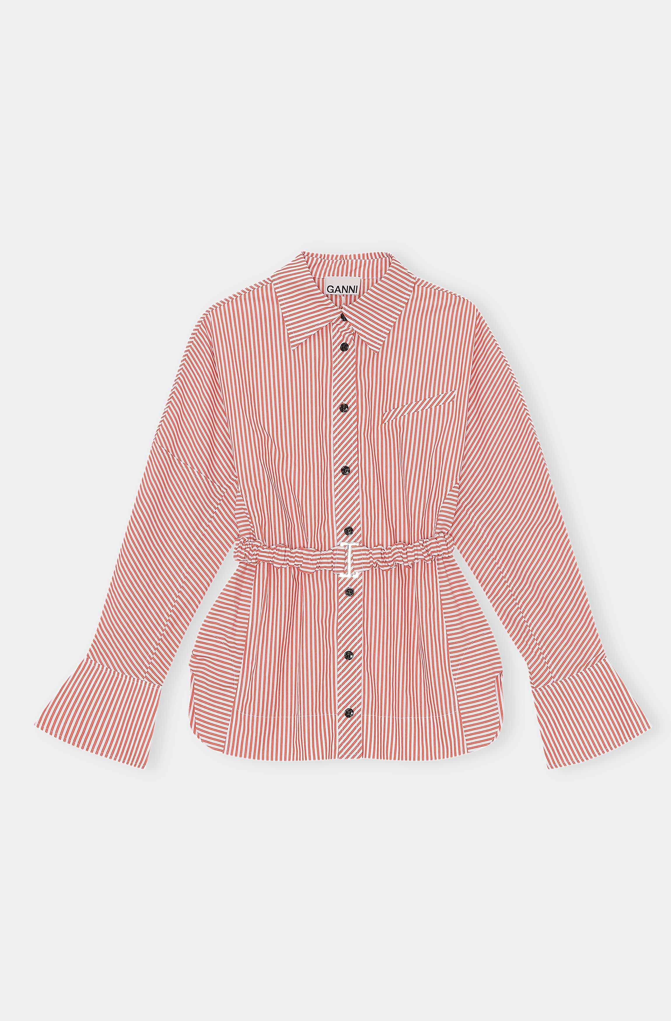 Stripe Cotton Detachable Belt Shirt - Image 1