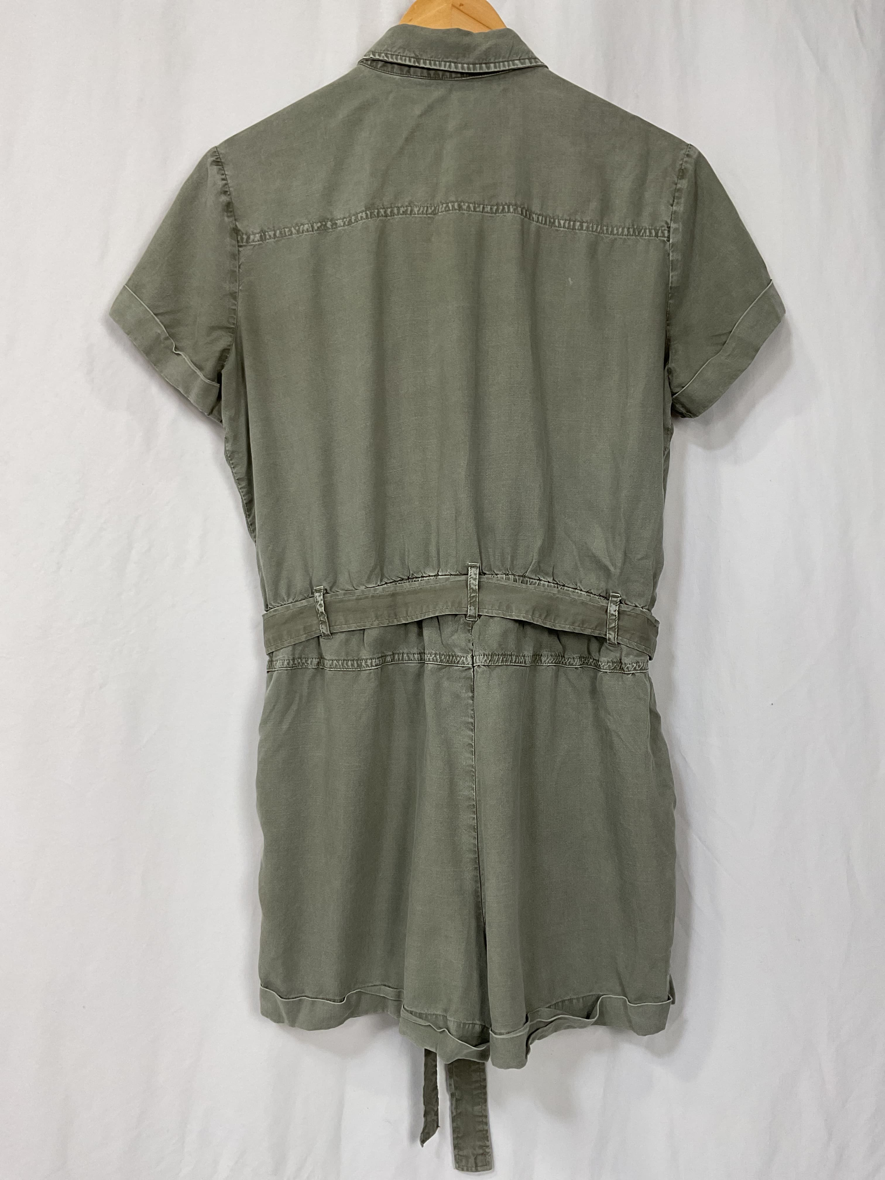 Rolled Hem Utility Romper In Soft Army - Image 2