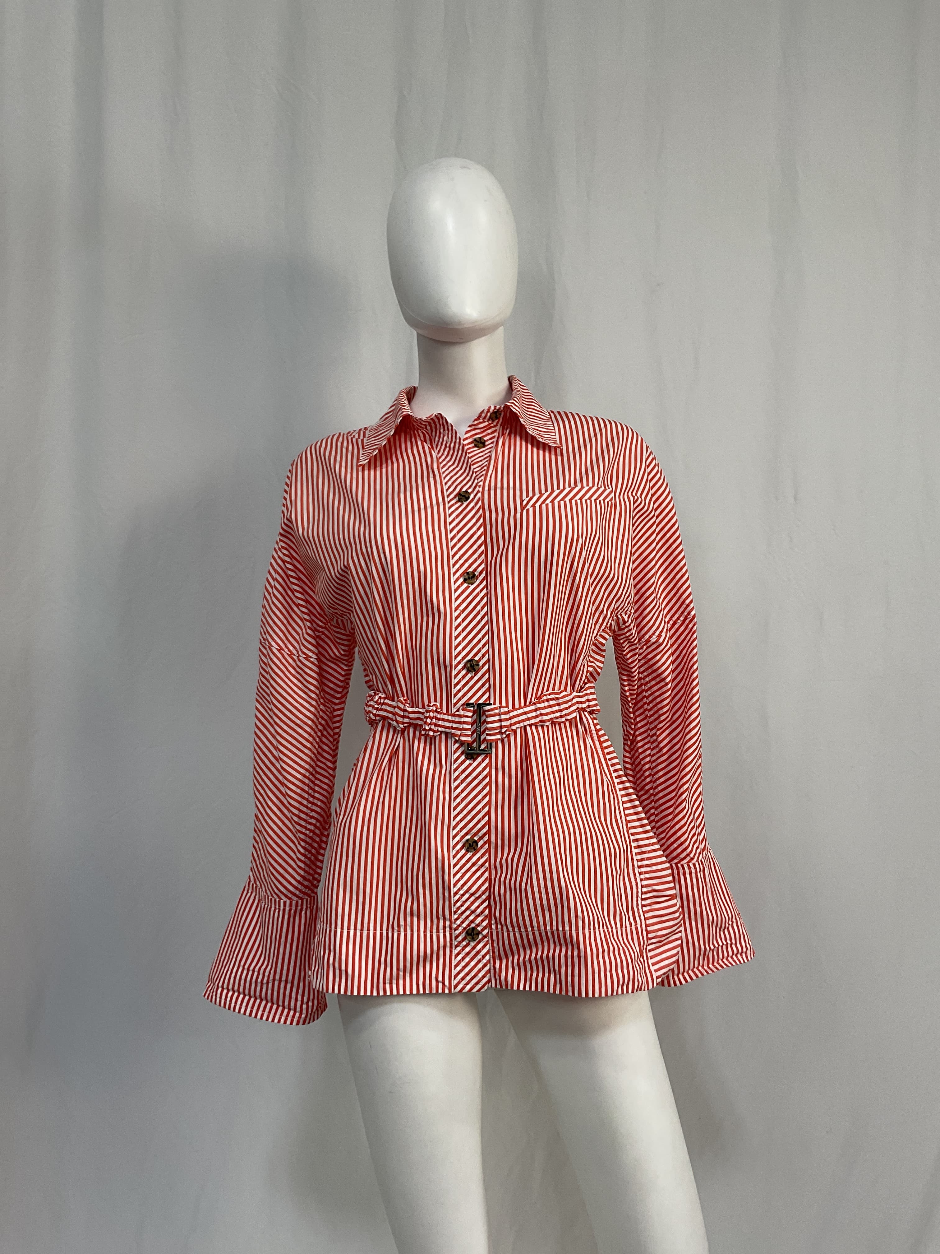 Stripe Cotton Detachable Belt Shirt - Image 3