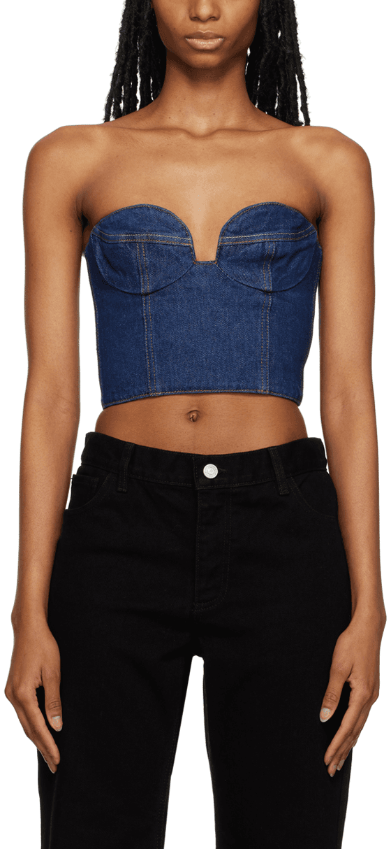 Navy Cropped Denim Camisole - Image 1