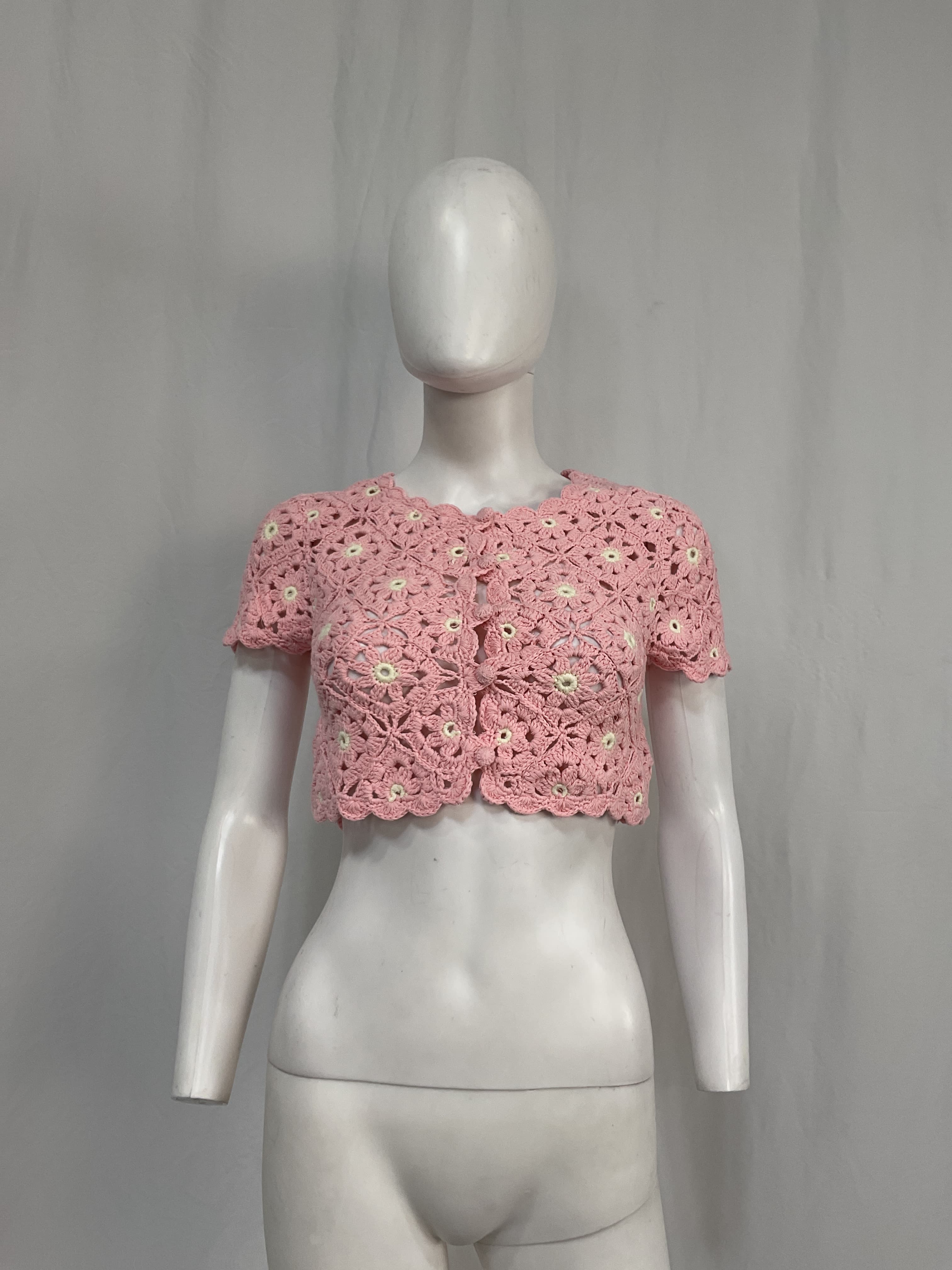 Delilah Wildflower Crochet Cardi In Light Pink & Ivory - Image 2
