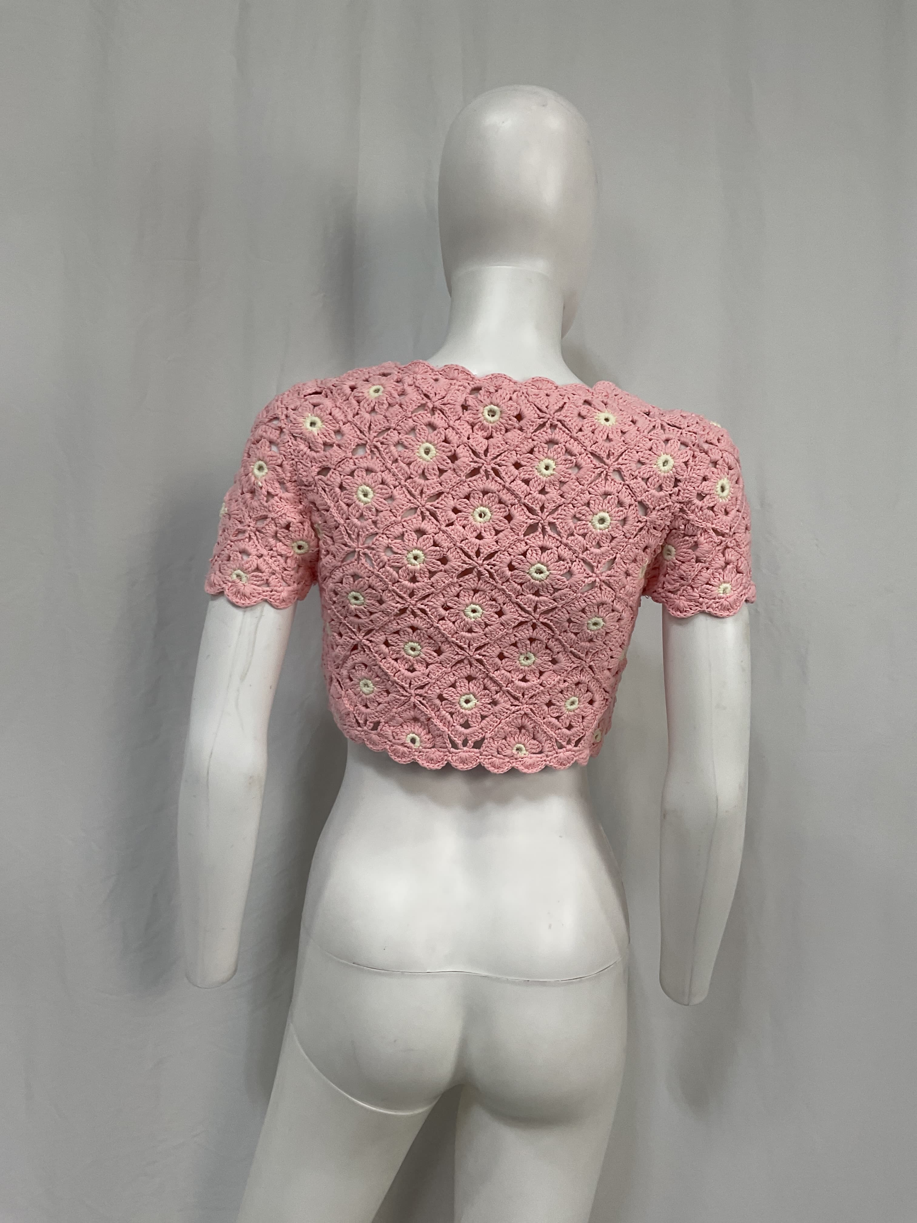 Delilah Wildflower Crochet Cardi In Light Pink & Ivory - Image 3