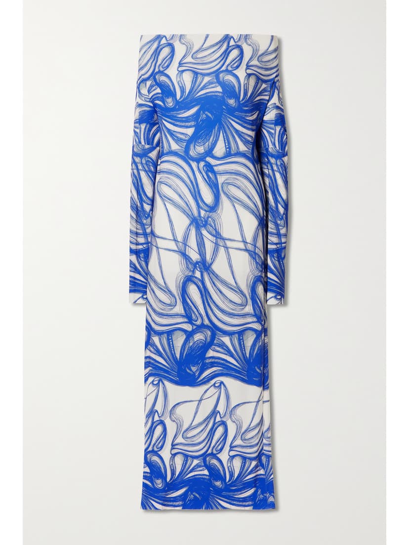 Off-The-Shoulder Printed Stretch-Jersey Maxi Dress - Image 1