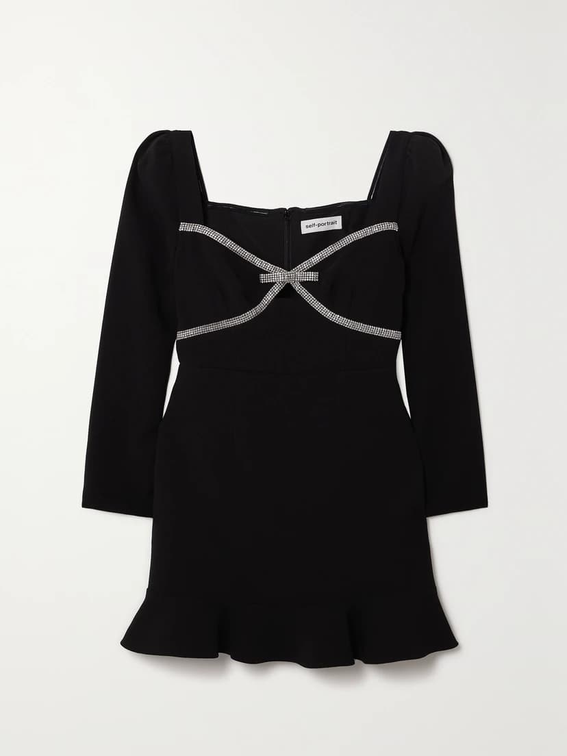 Crystal-Embellished Ruffled Crepe Mini Dress - Image 1