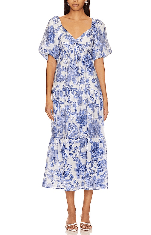 Perla Midi Dress In Blue Floral - Image 1