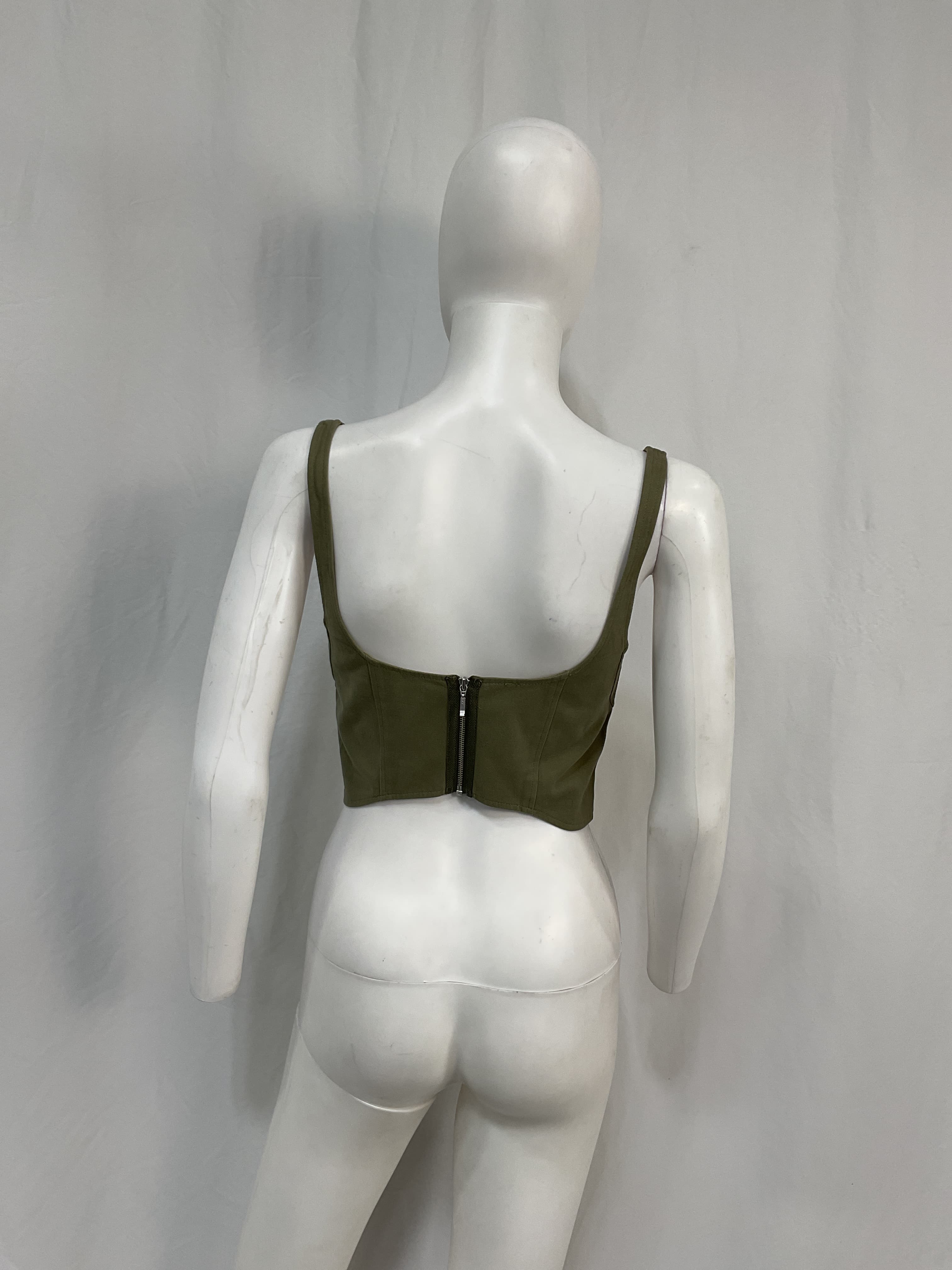 Remi Corset Top In Spliced Khaki - Image 2