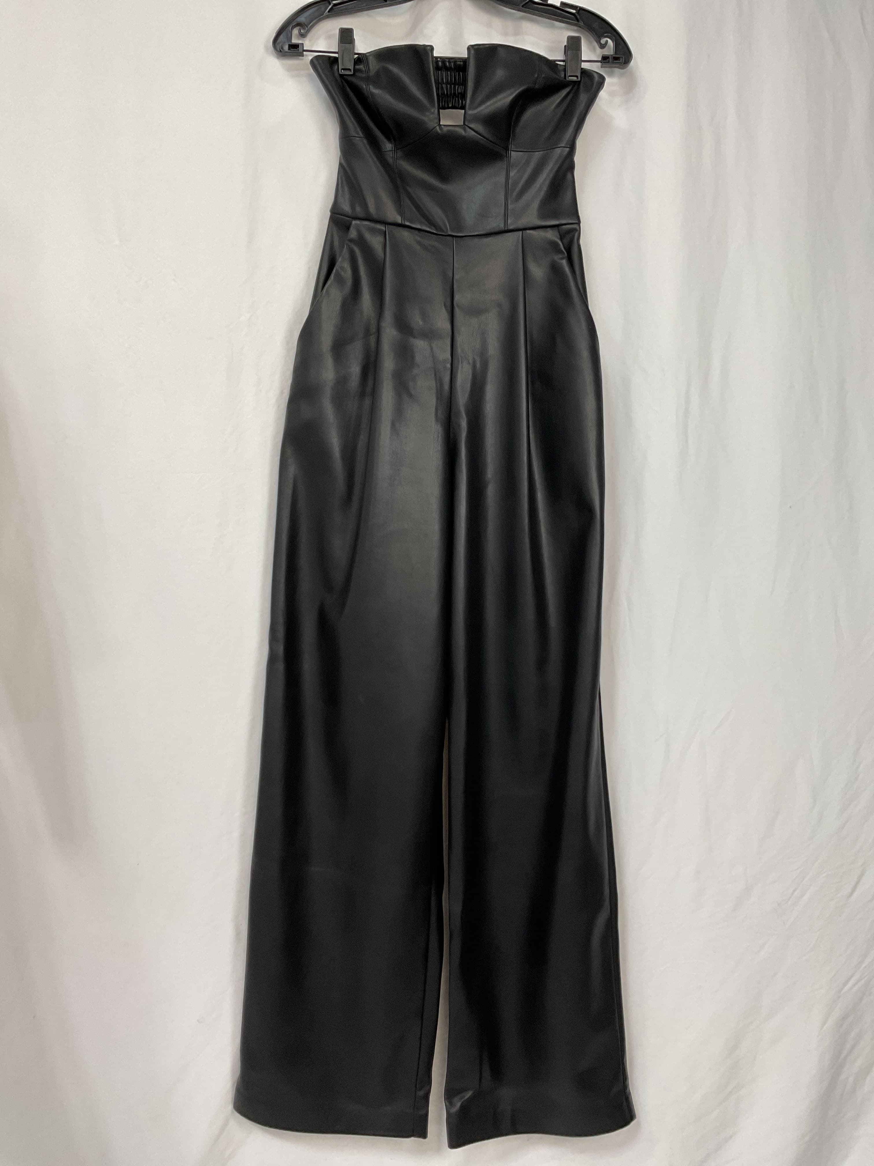 Faux Leather Jumpsuit In Black - Image 2