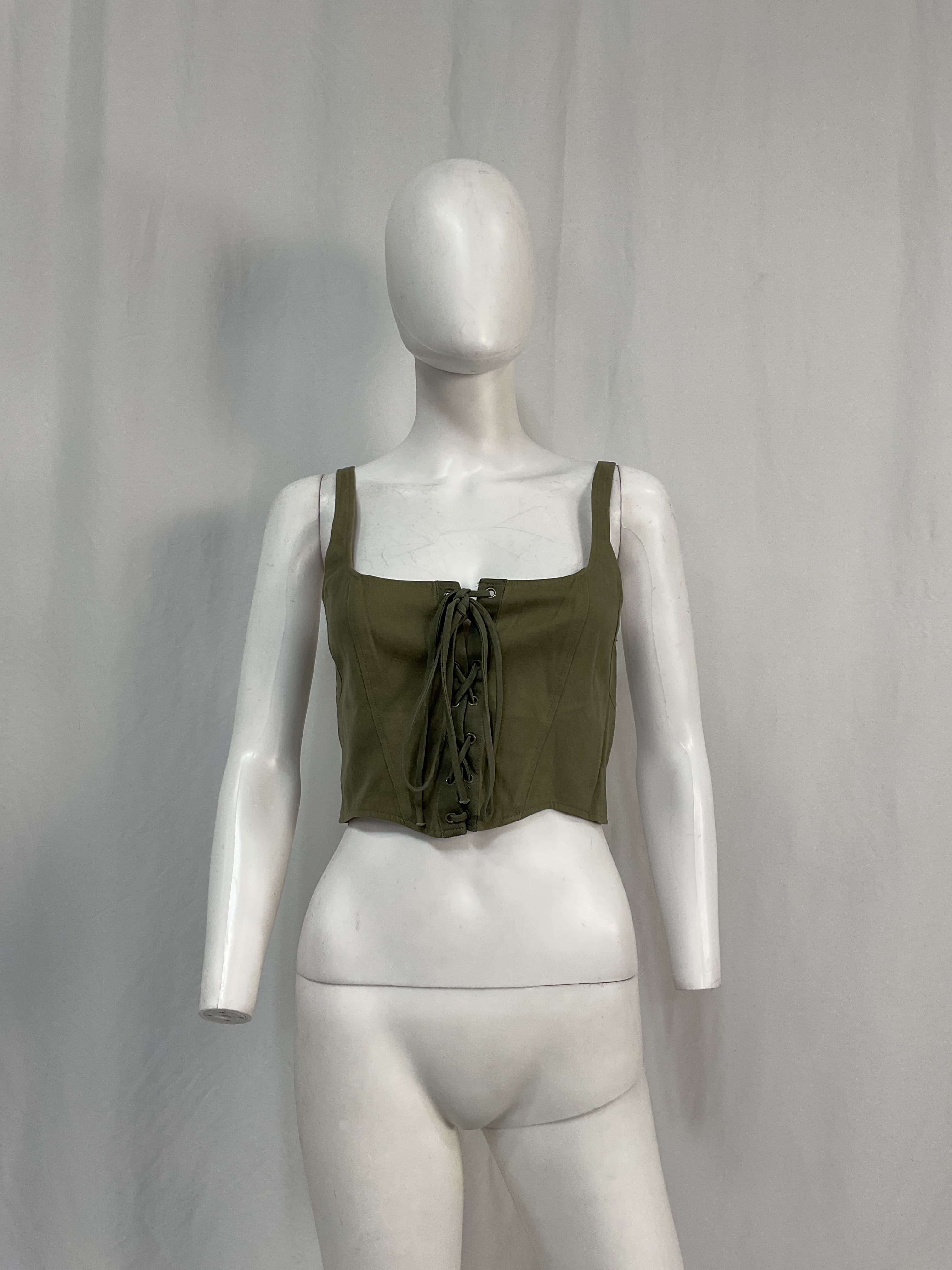 Remi Corset Top In Spliced Khaki - Image 3