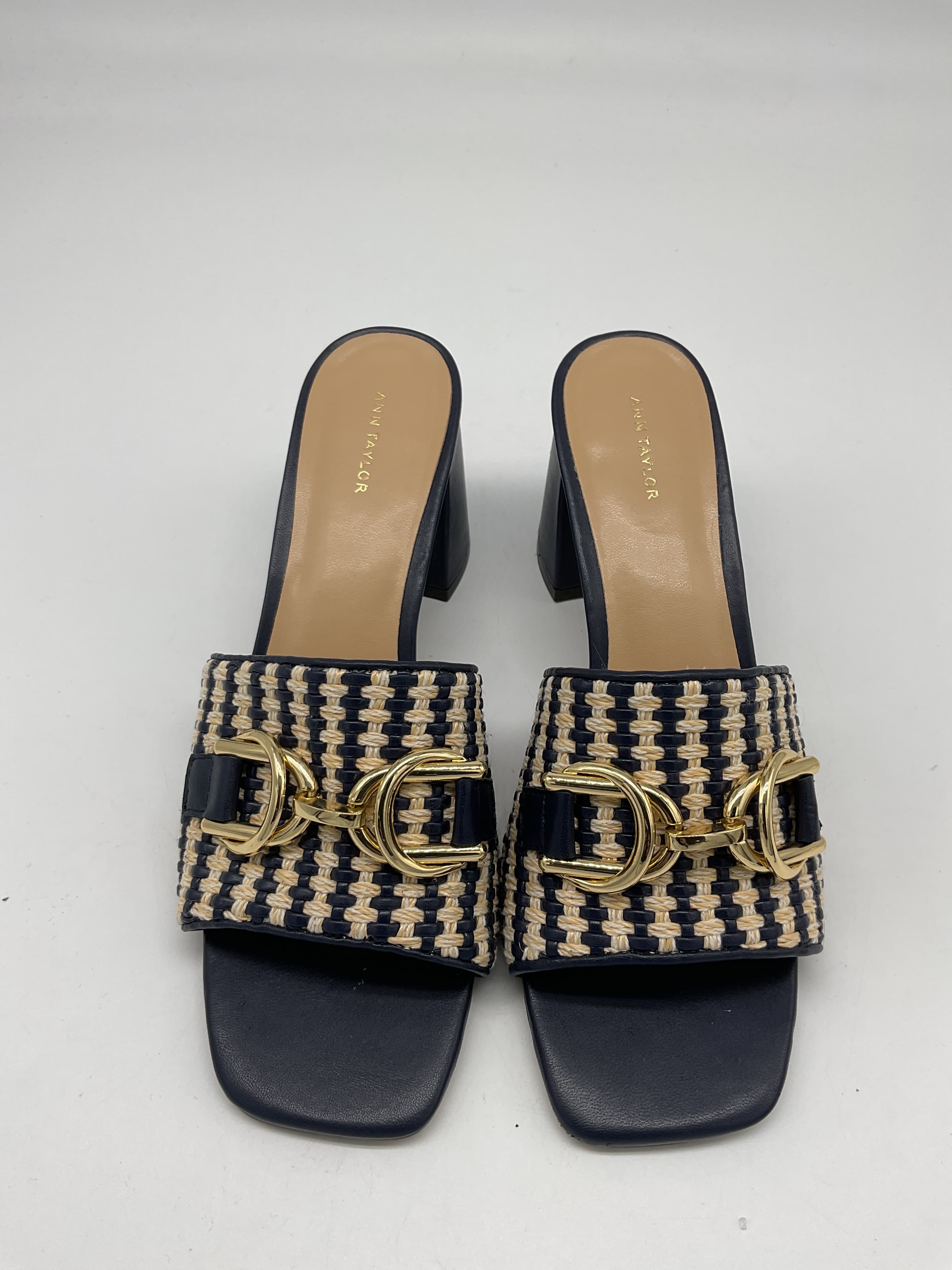 Chain Woven Leather Block Heel Straw Sandals - Image 3