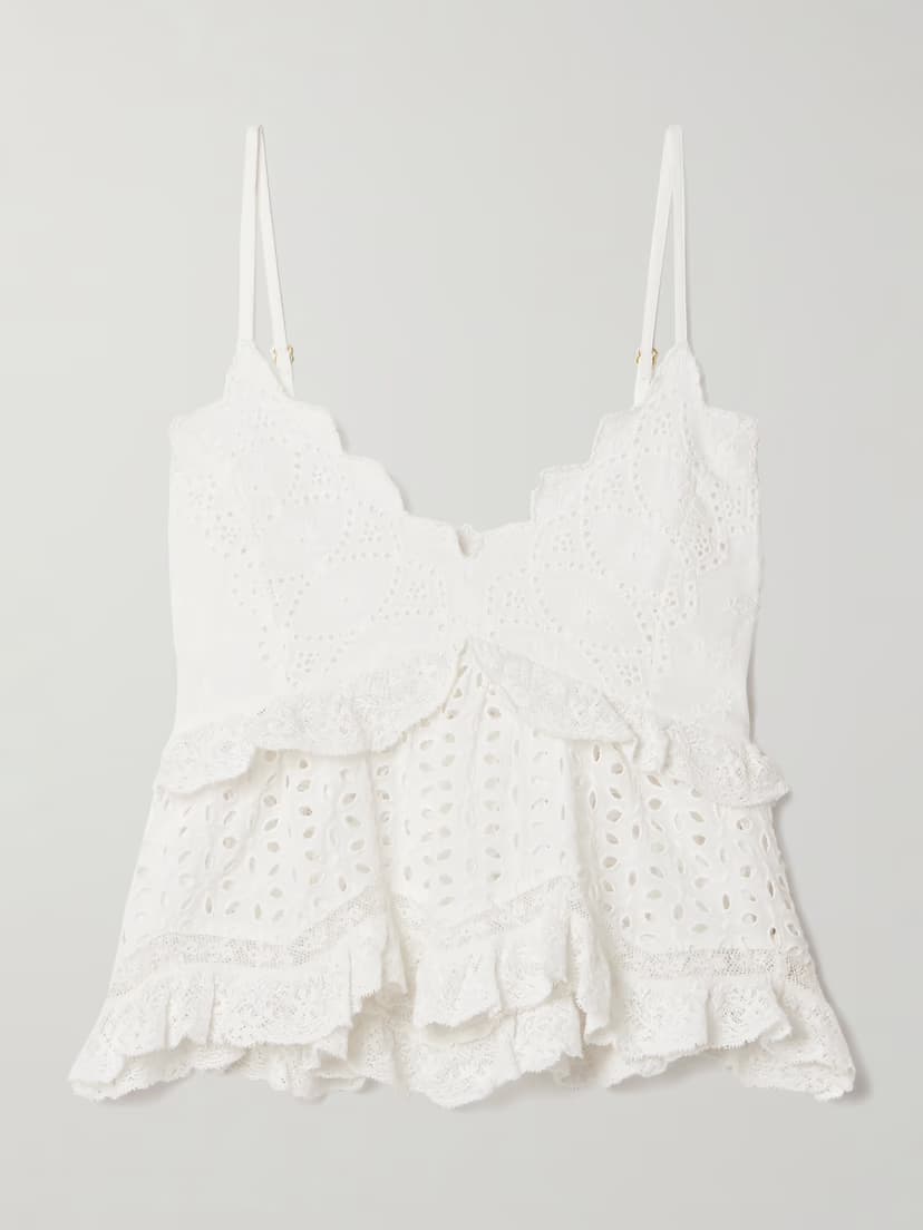 Senta Cropped Lace-Trimmed Broderie Anglaise Cotton Tank - Image 1