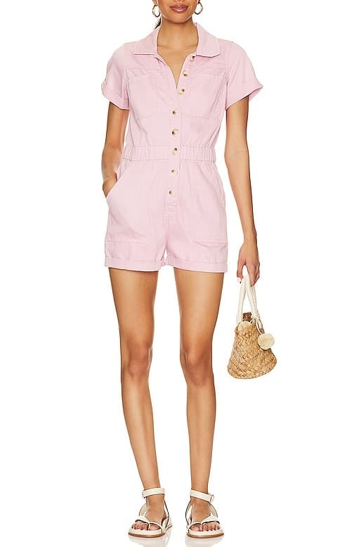 Cannon Romper In Pink Denim - Image 1