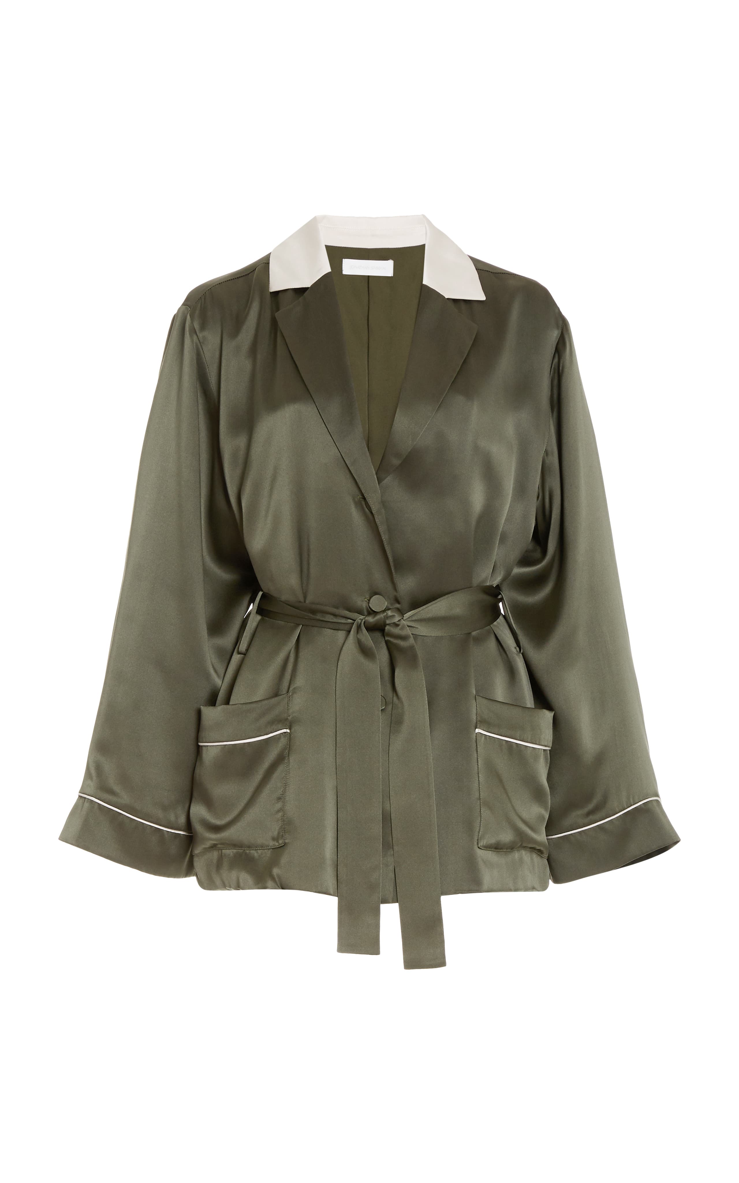 Seline Belted Silk-Charmeuse Robe Jacket - Image 1