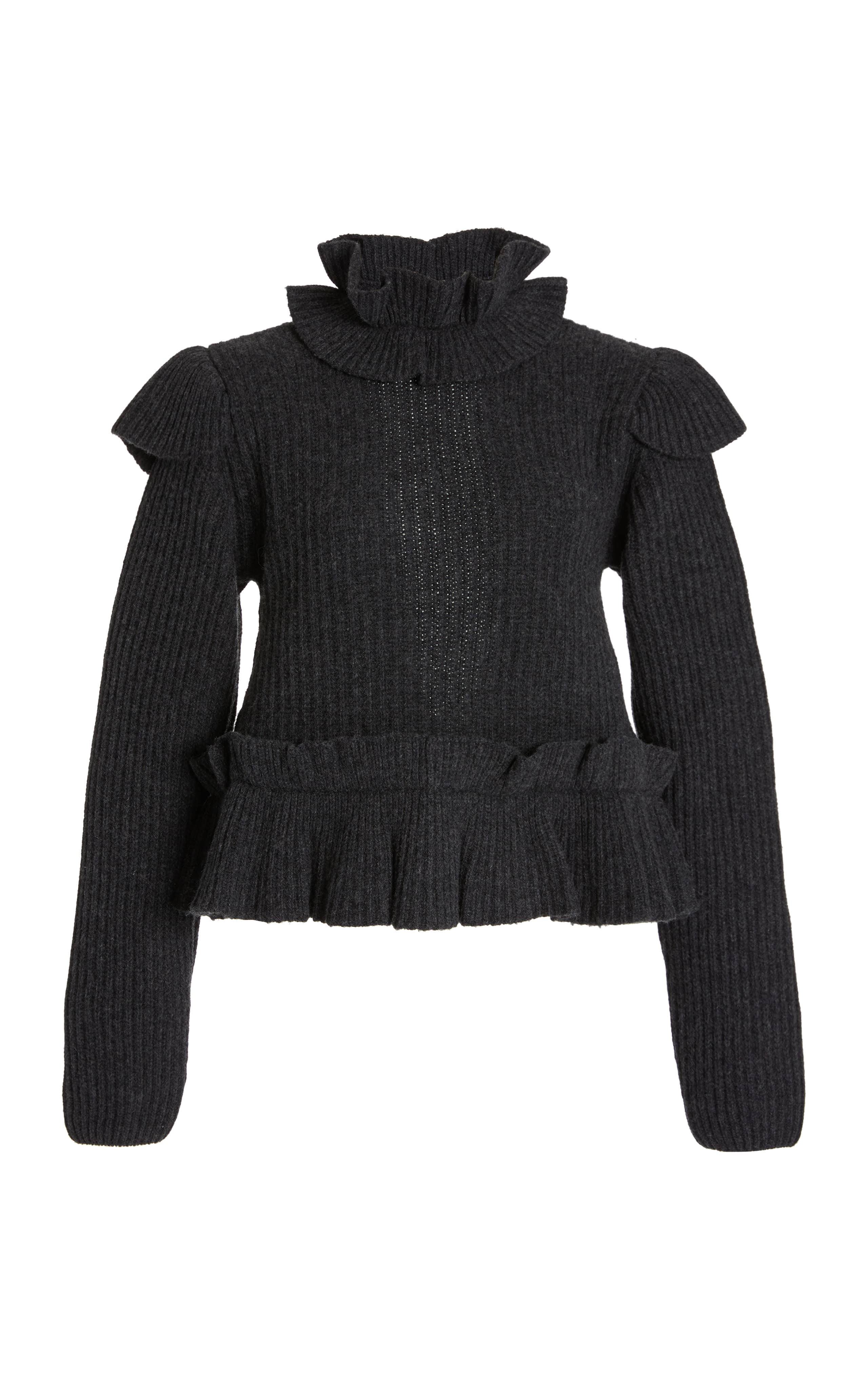 Open-Back Ruffled Wool-Blend Cropped Top - Image 3