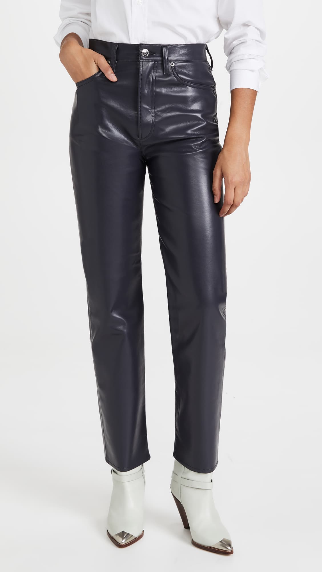 Recycled Leather 90's Pinch Waist: High Rise Straight Jeans - Image 1