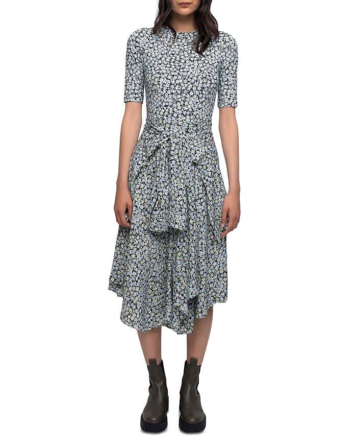 Floral Print Tie Waist Dress - Image 1