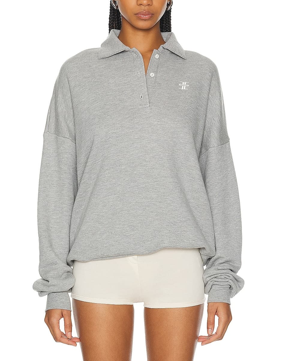 Oversized Polo Sweatshirt In Heather Grey - Image 1