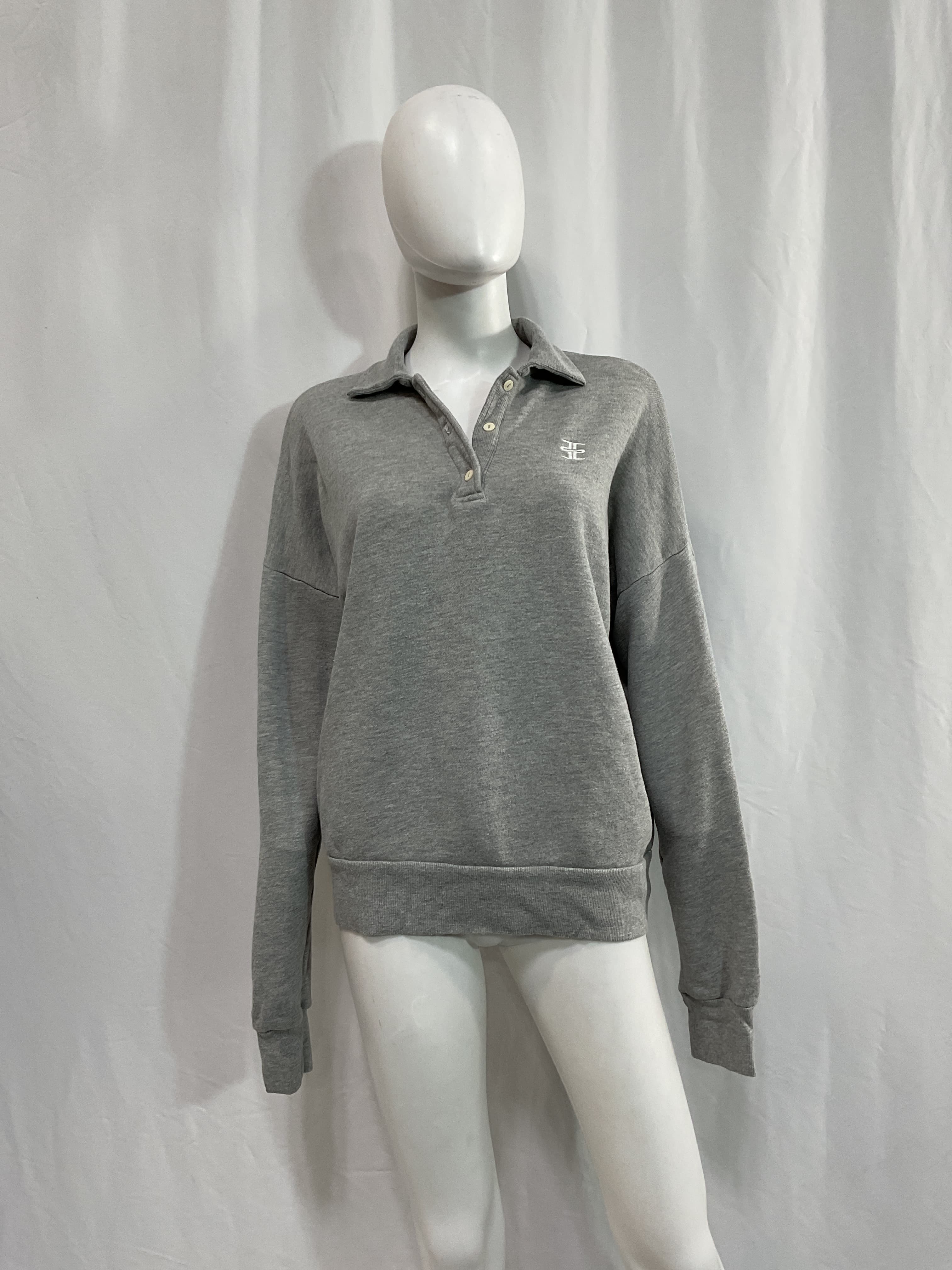 Oversized Polo Sweatshirt In Heather Grey - Image 3